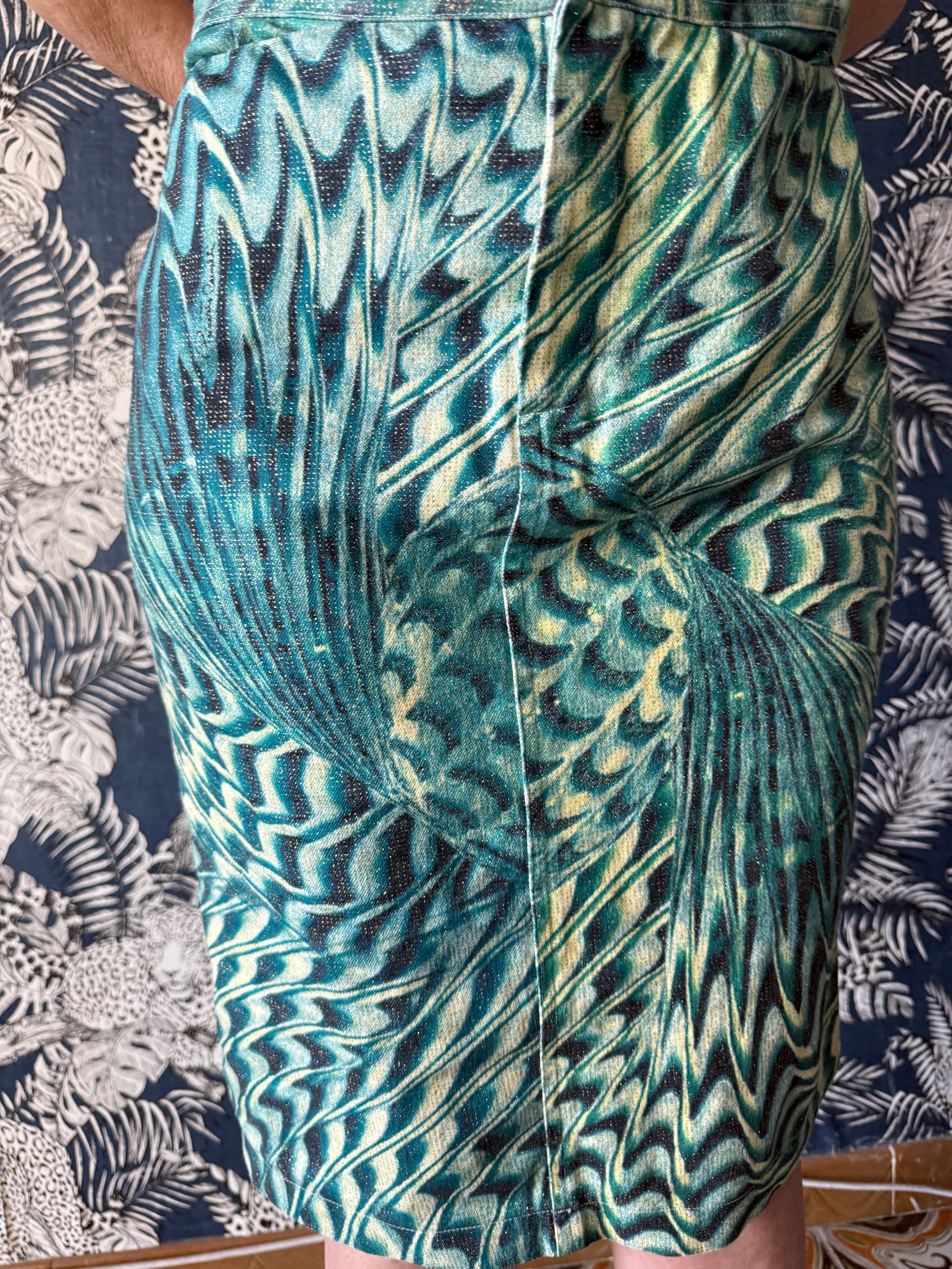 Gonna Roberto Cavalli SS2001 stampa psichedelica verde