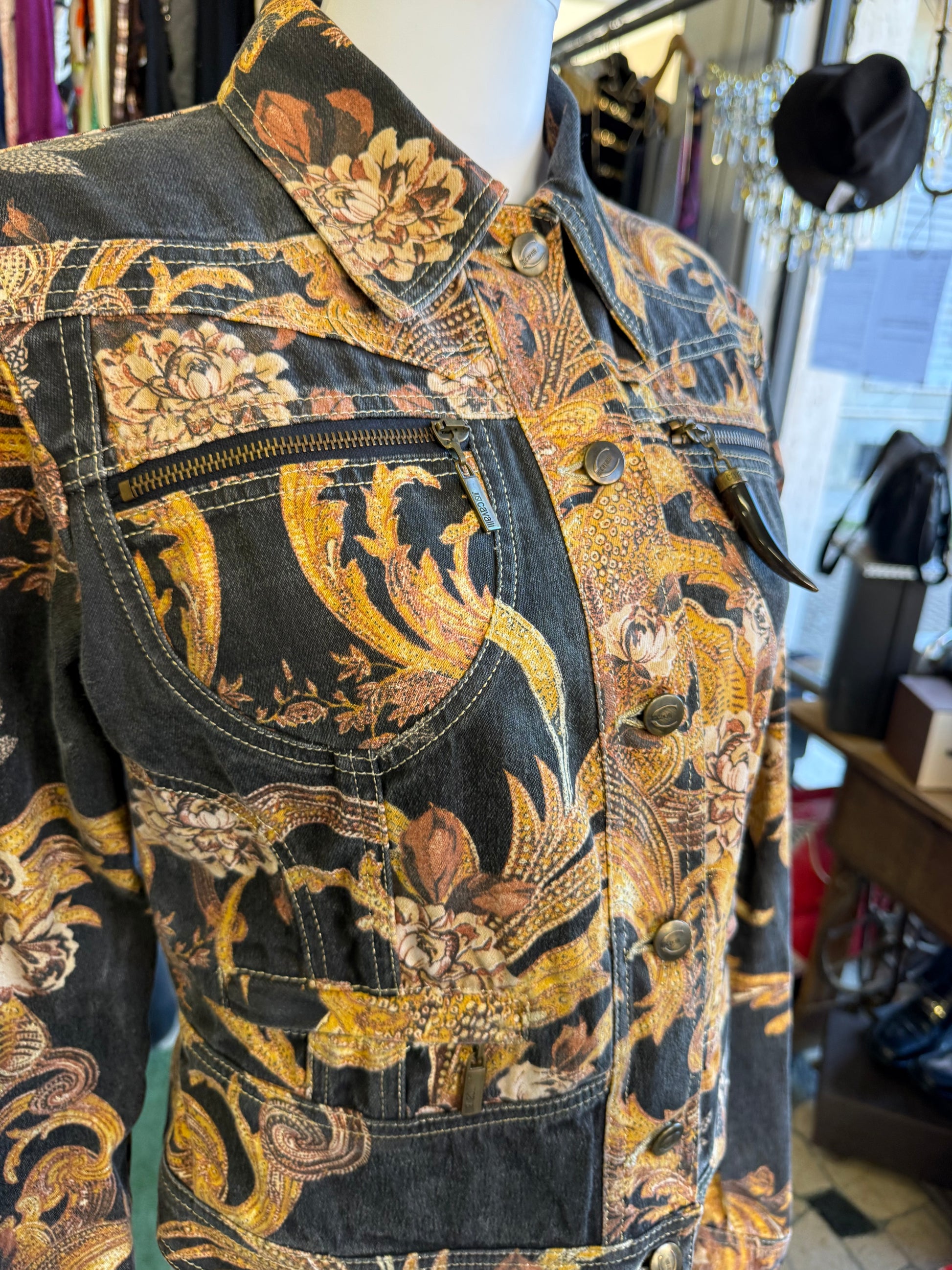Giacca Roberto Cavalli barocco dorato 00s