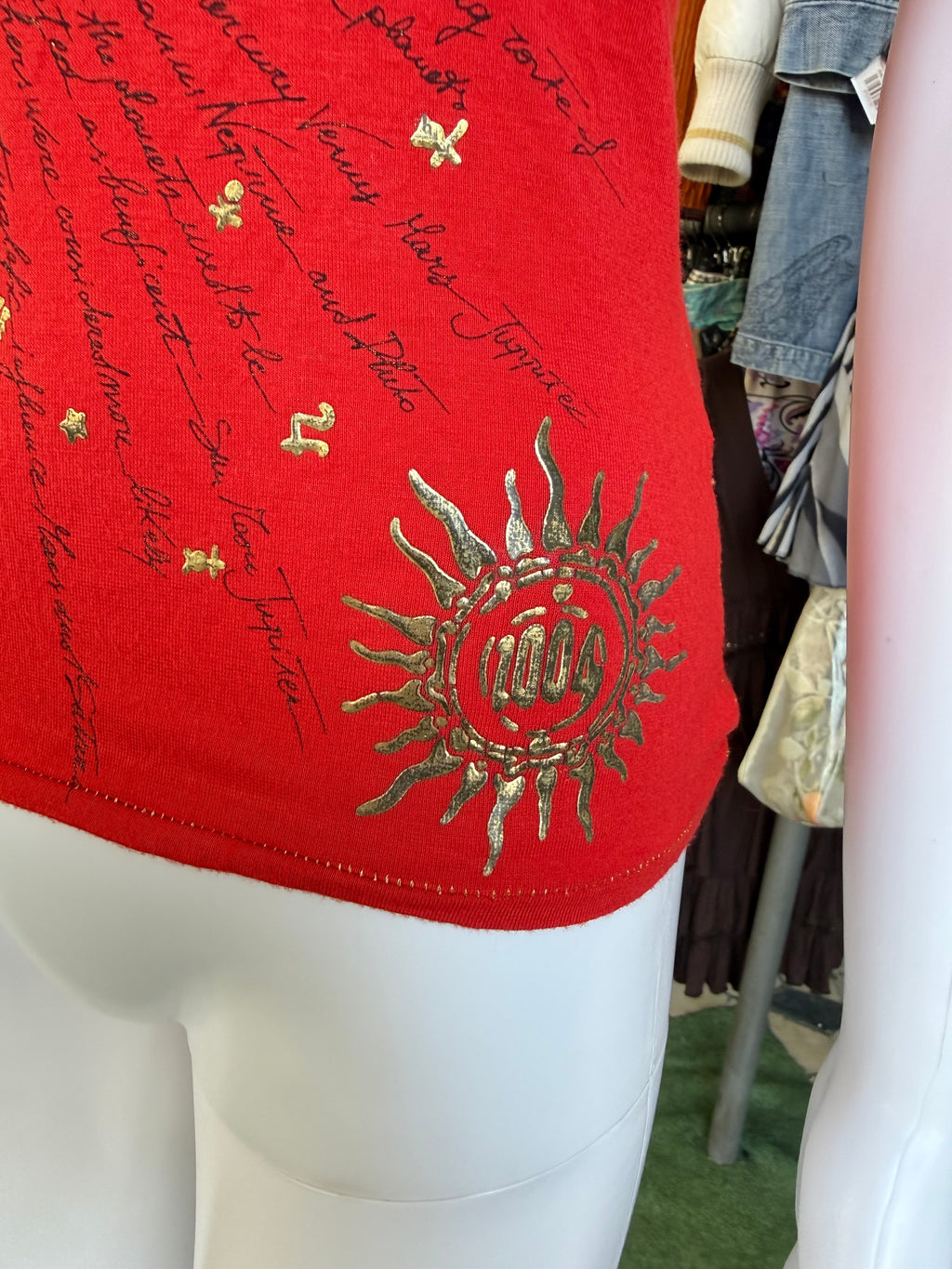 Top Roberto Cavalli 2004 rosso con dettagli oro