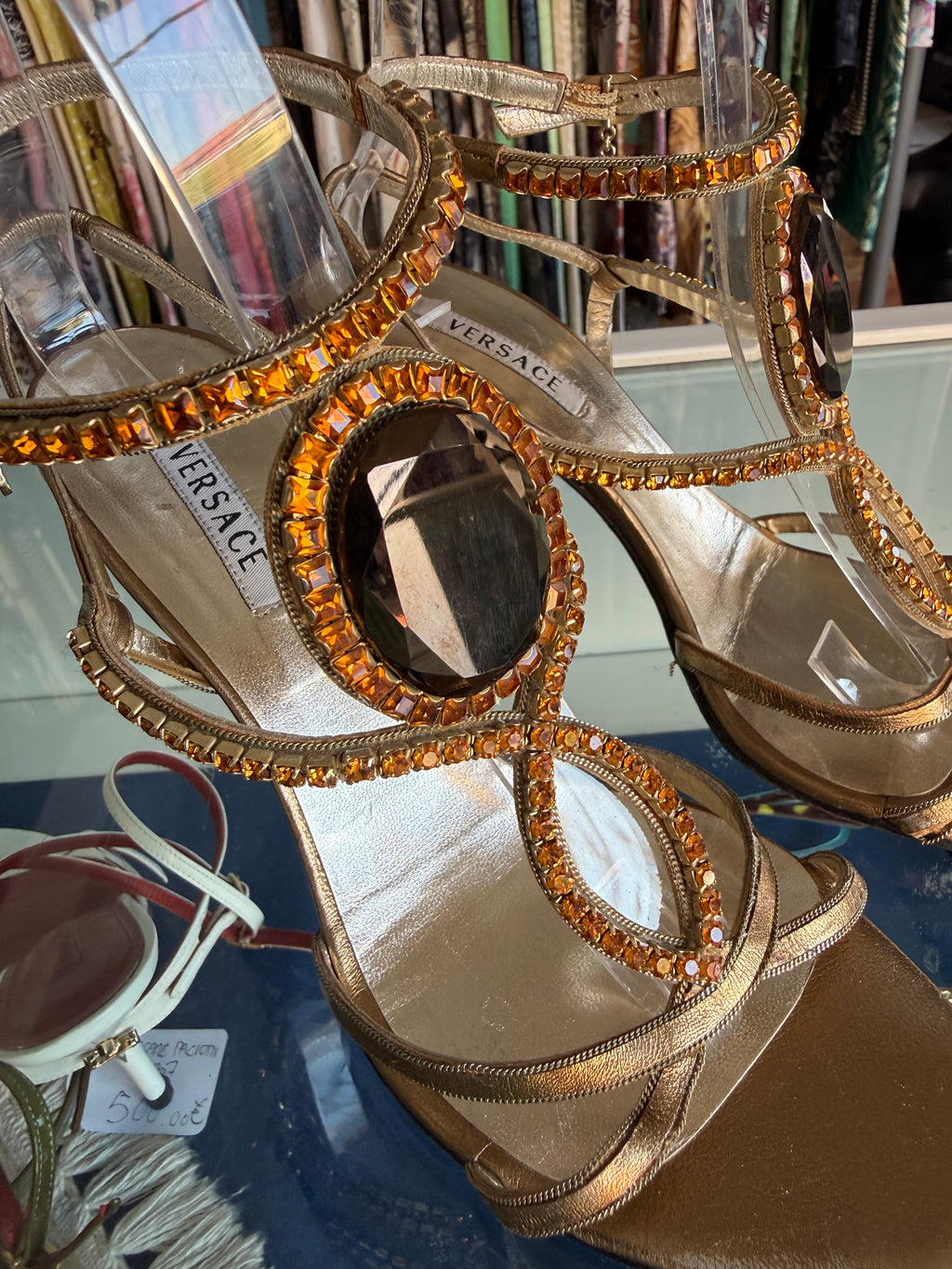 Sandali Gioiello Versace cristalli dorati 00s