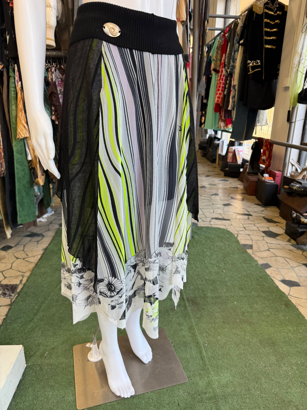 Gonna Roberto Cavalli righe e fiori 00s