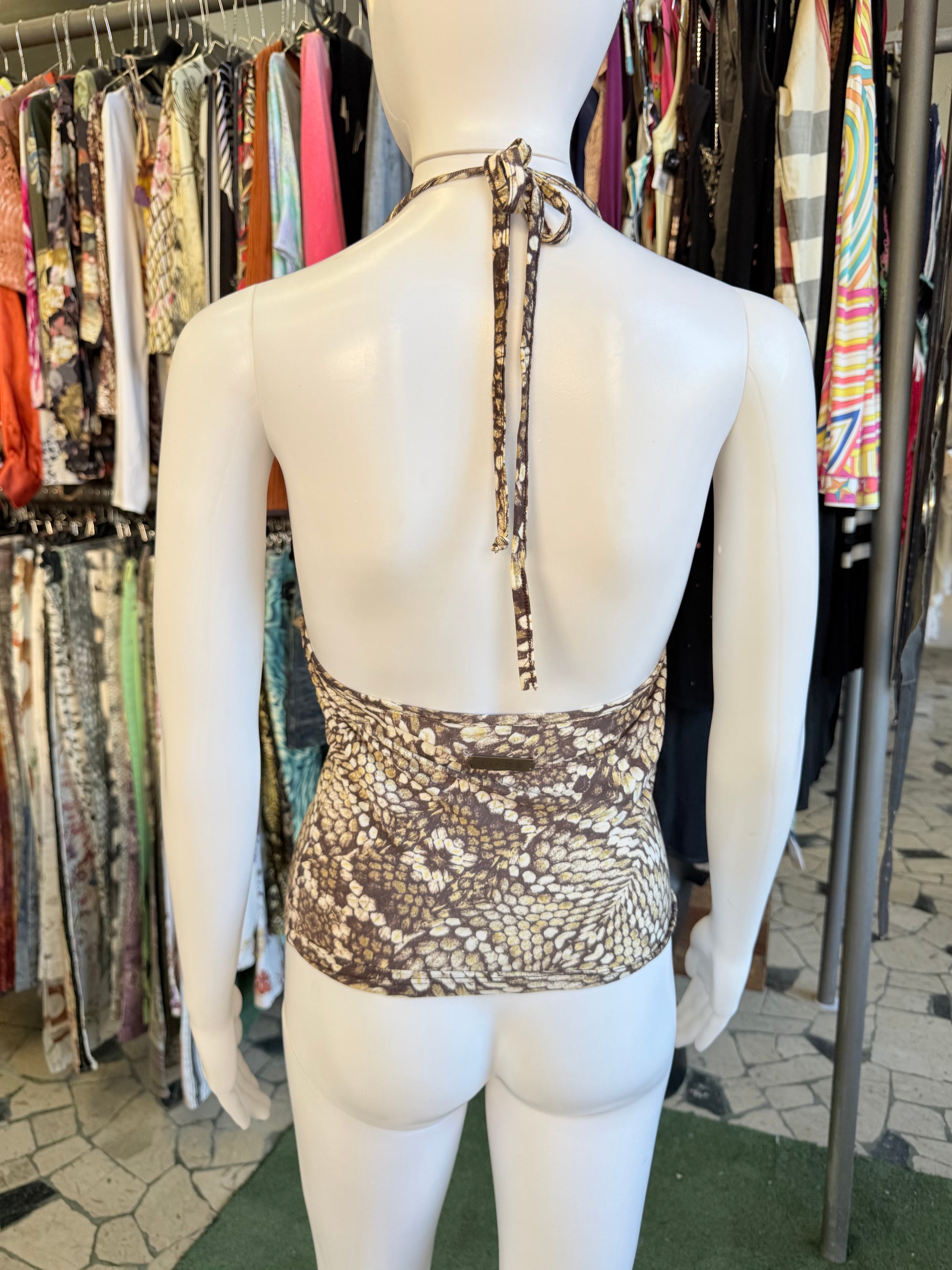Top Roberto Cavalli pitone marrone 00s