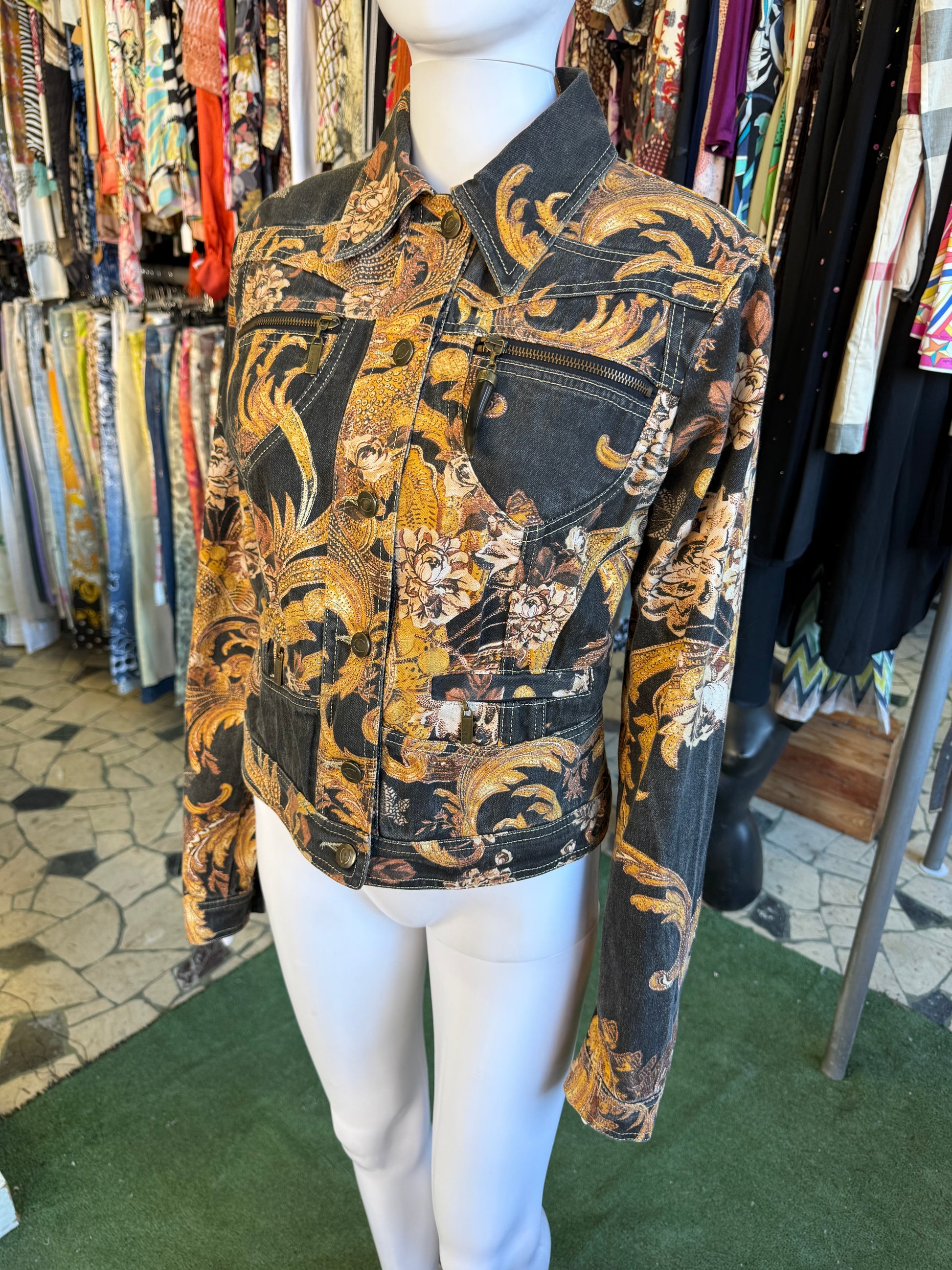 Giacca Roberto Cavalli barocco dorato 00s