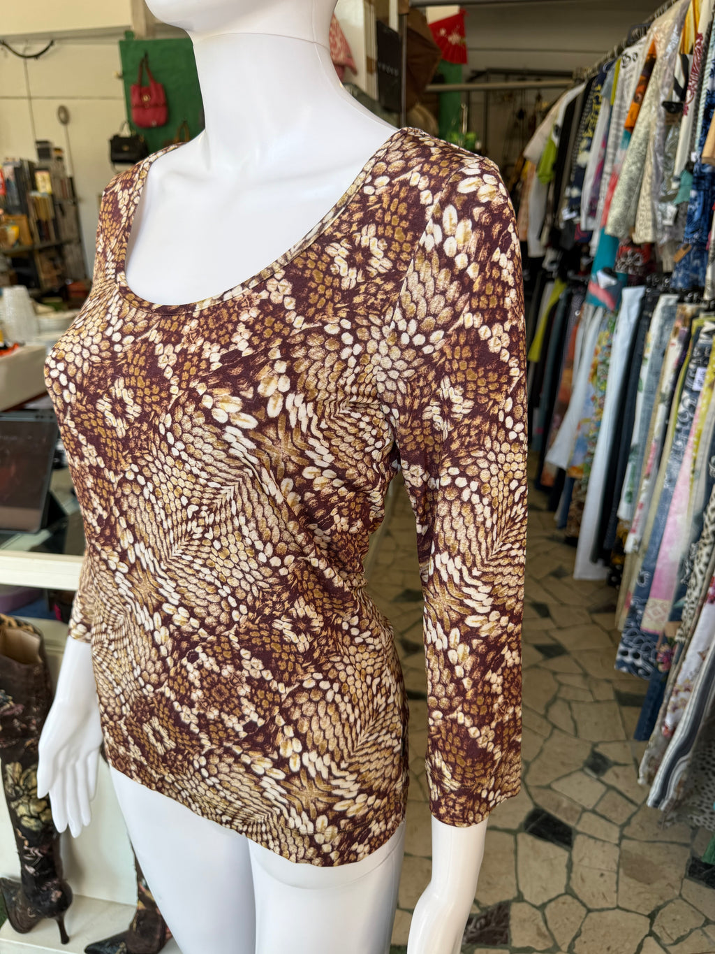 Top manica lunga pitone marrone Roberto Cavalli 00s