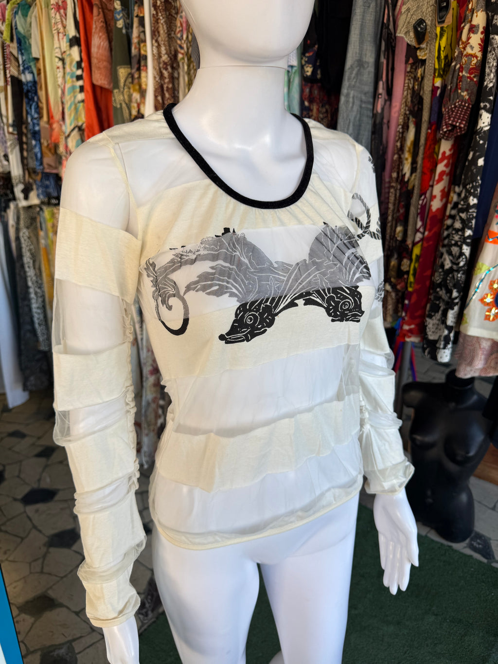 Top Gianfranco Ferrè drago su mesh 00s