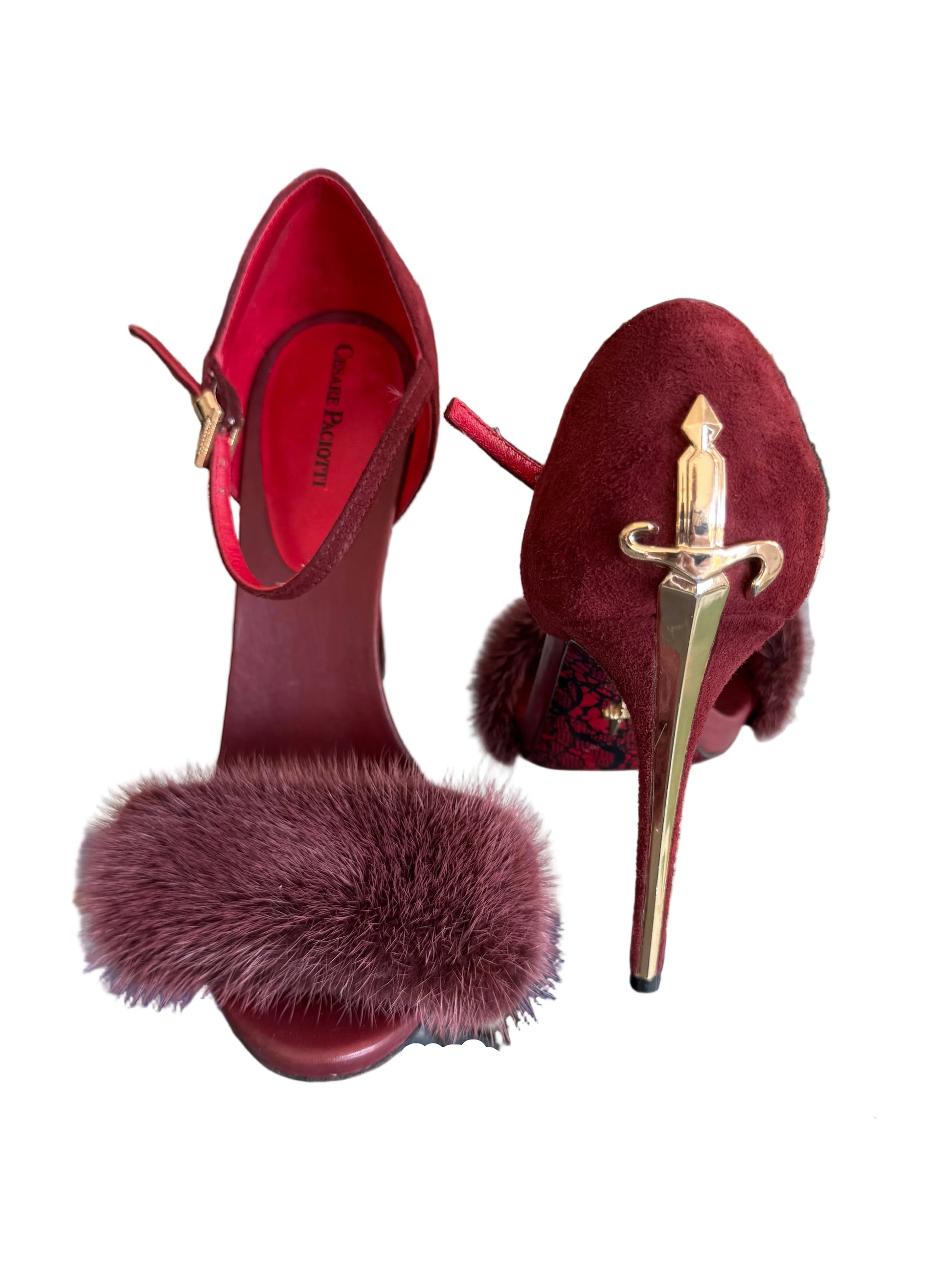 Sandali Cesare Paciotti Dagger Heels oro Bordeaux e visone 00s