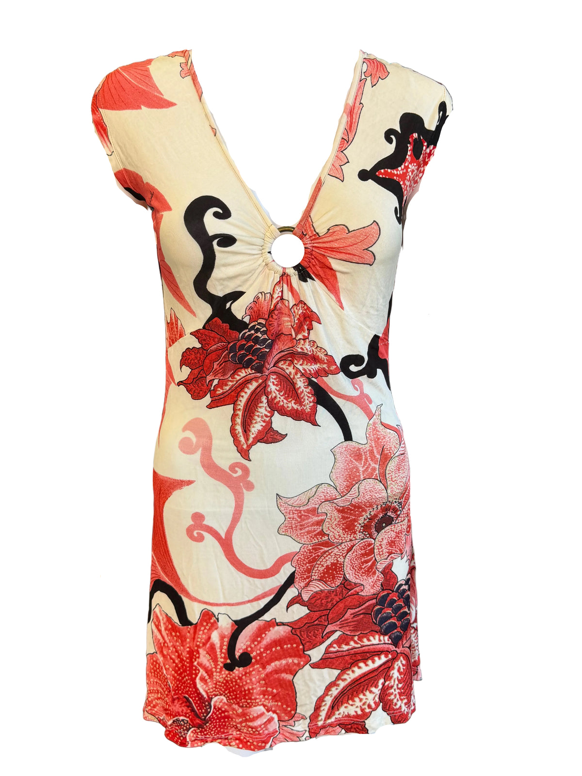 Abito Roberto Cavalli fiori d’ibisco 00s