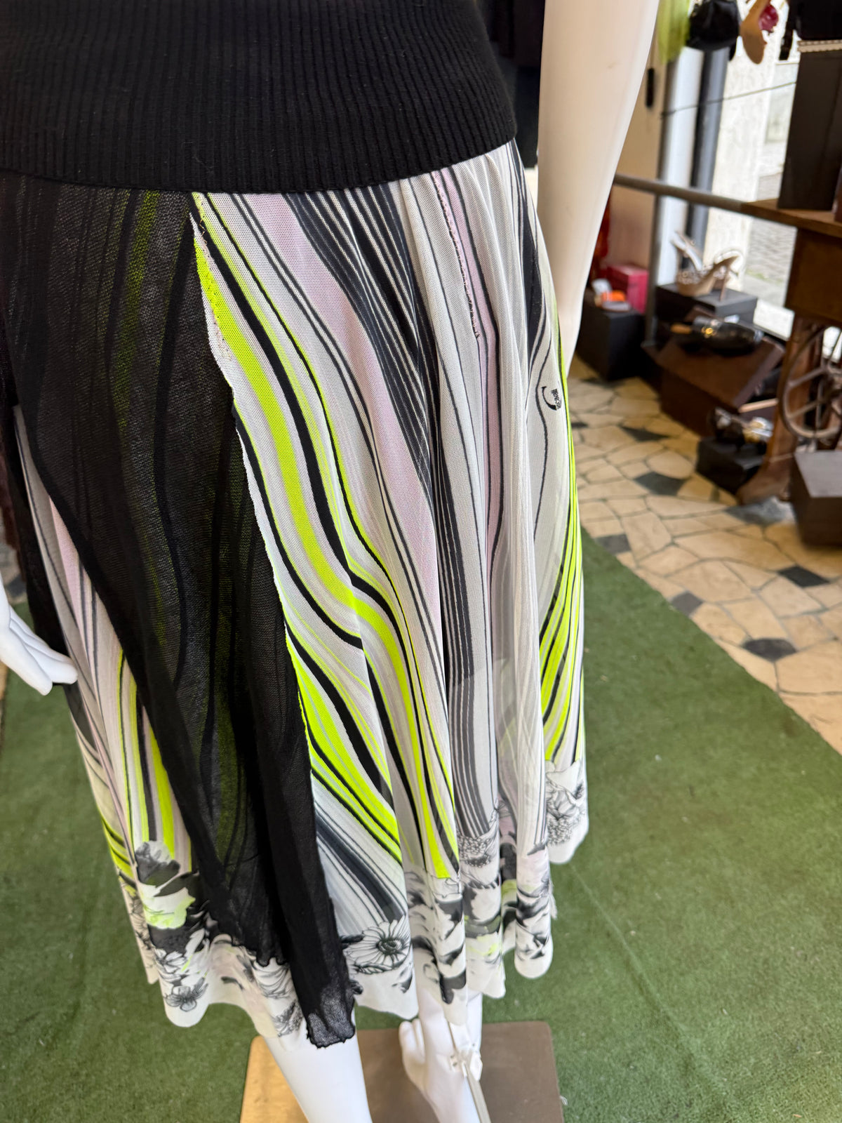 Gonna Roberto Cavalli righe e fiori 00s