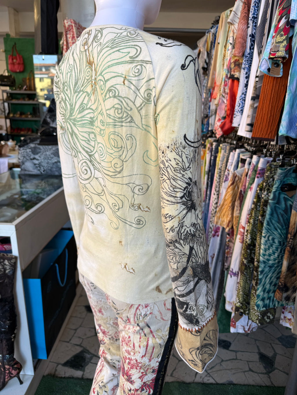Top Roberto Cavalli fiori e bruciature 00s