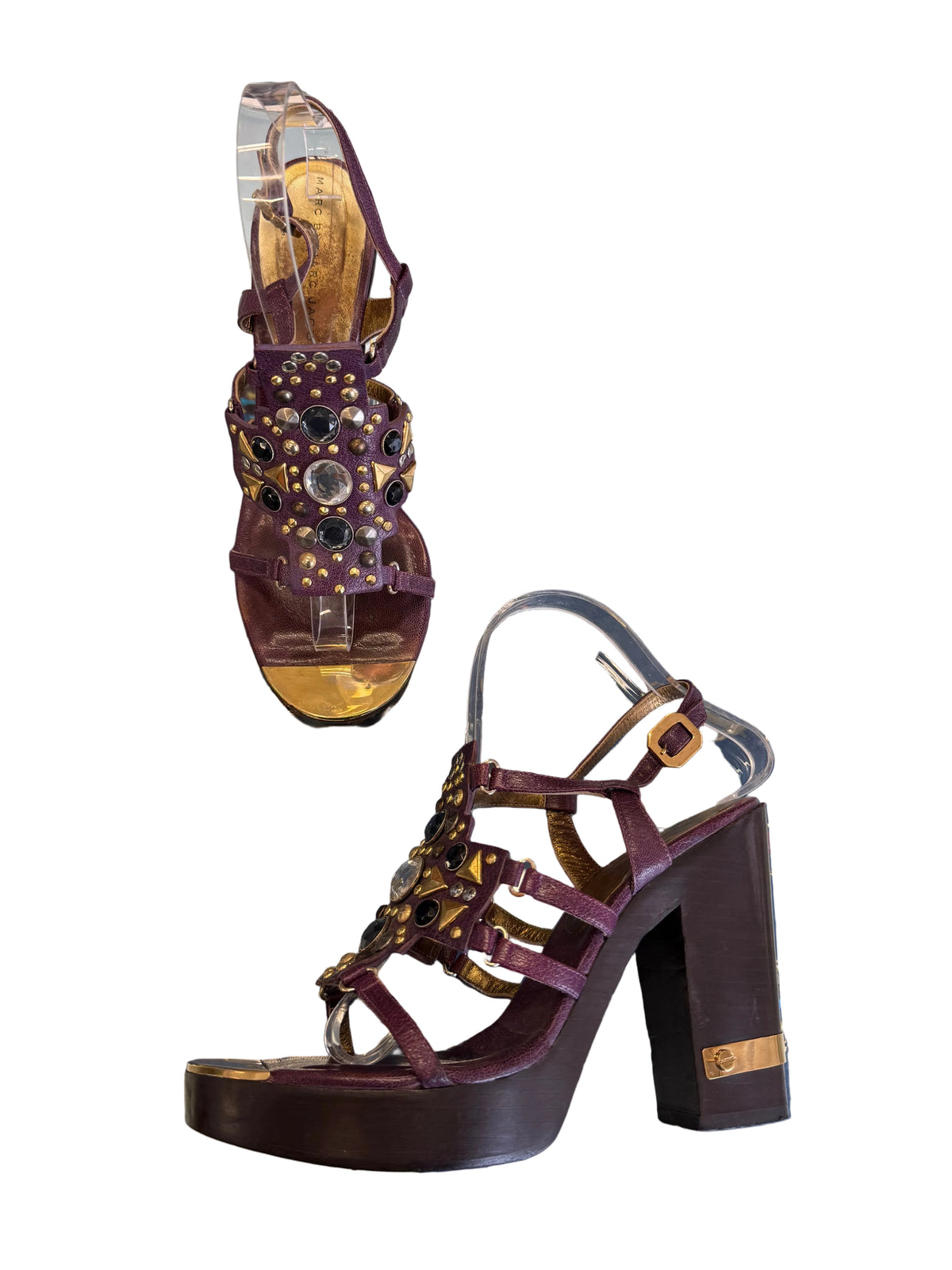 Sandali Marc Jacobs borchie e pelle viola 00s