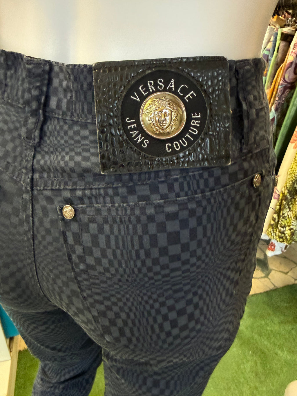 Jeans Versace stampa psichedelica/ olografica 90s