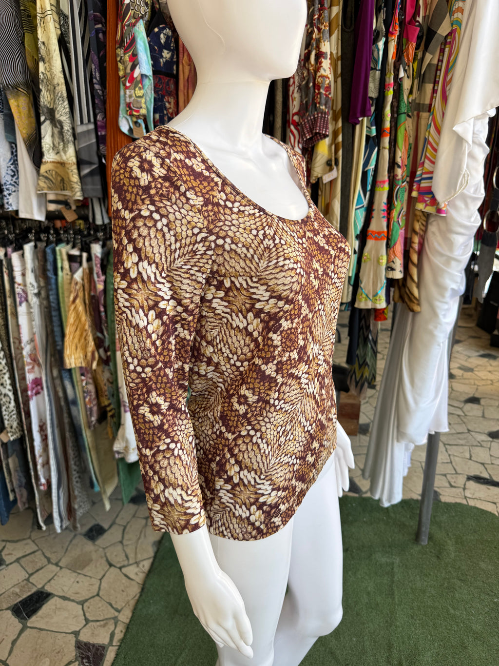 Top manica lunga pitone marrone Roberto Cavalli 00s