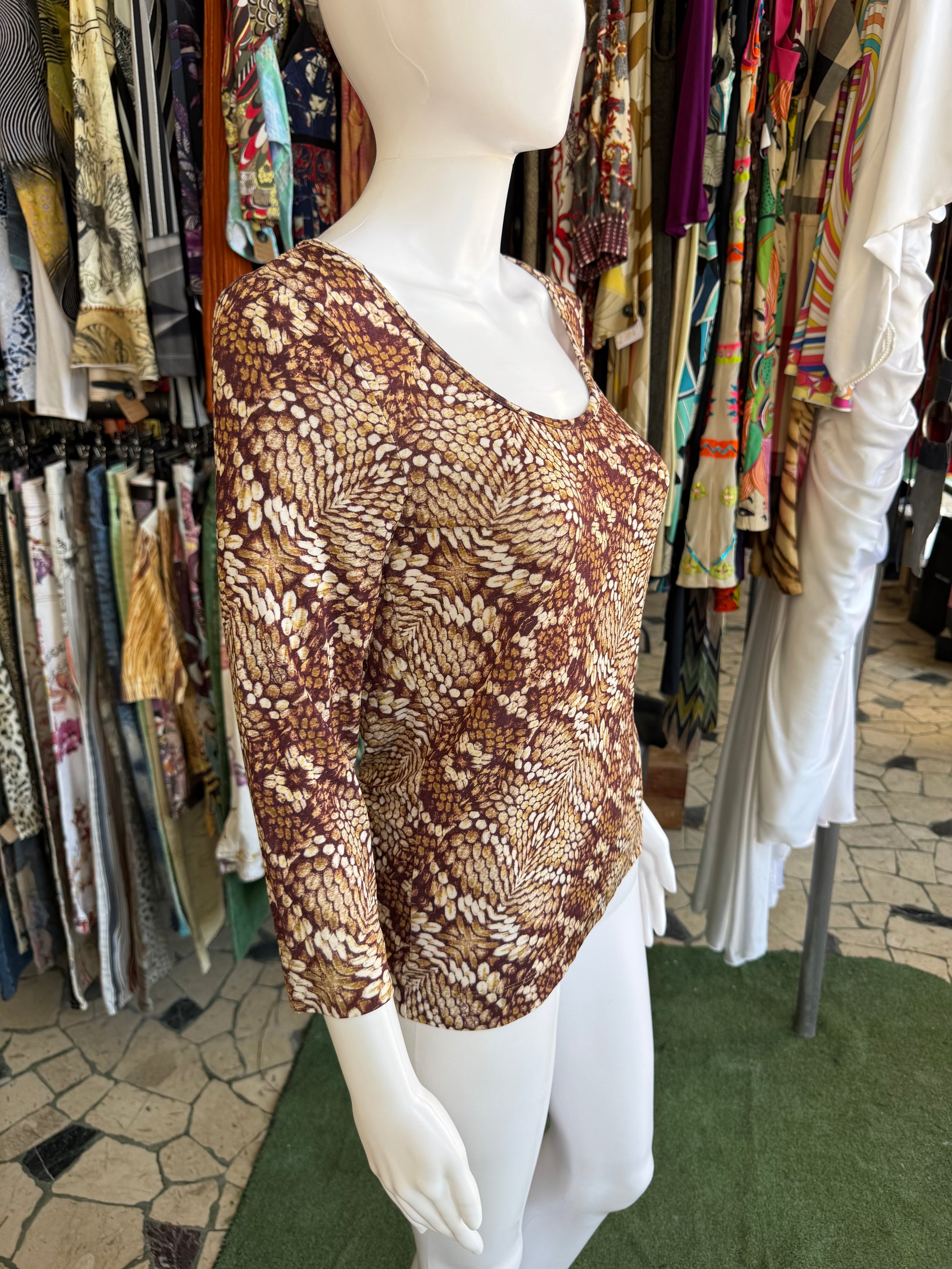 Top manica lunga pitone marrone Roberto Cavalli 00s