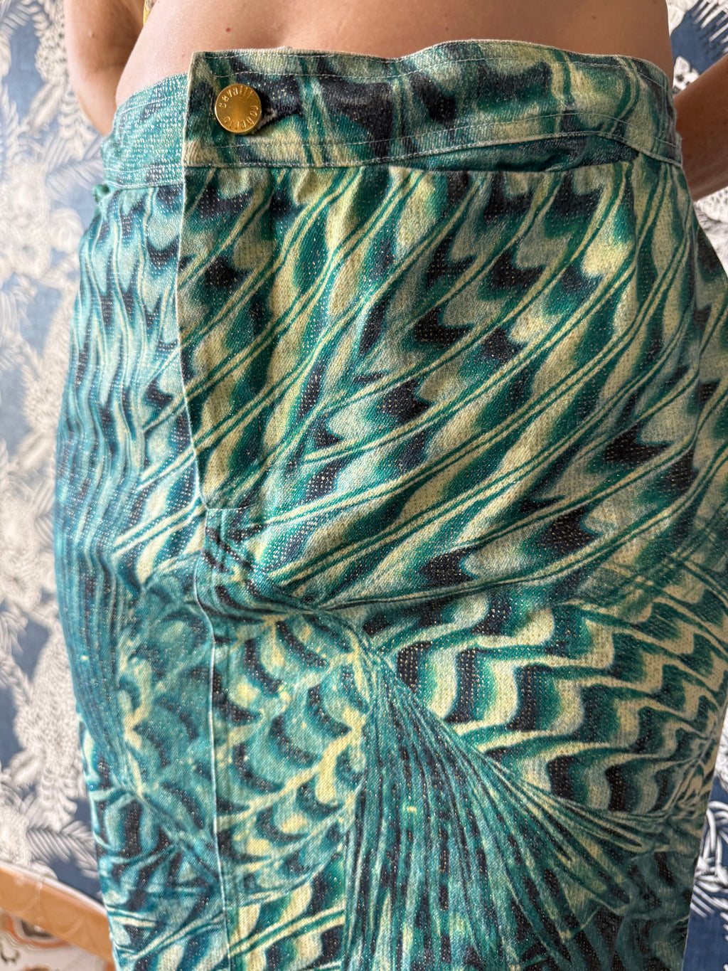 Gonna Roberto Cavalli SS2001 stampa psichedelica verde
