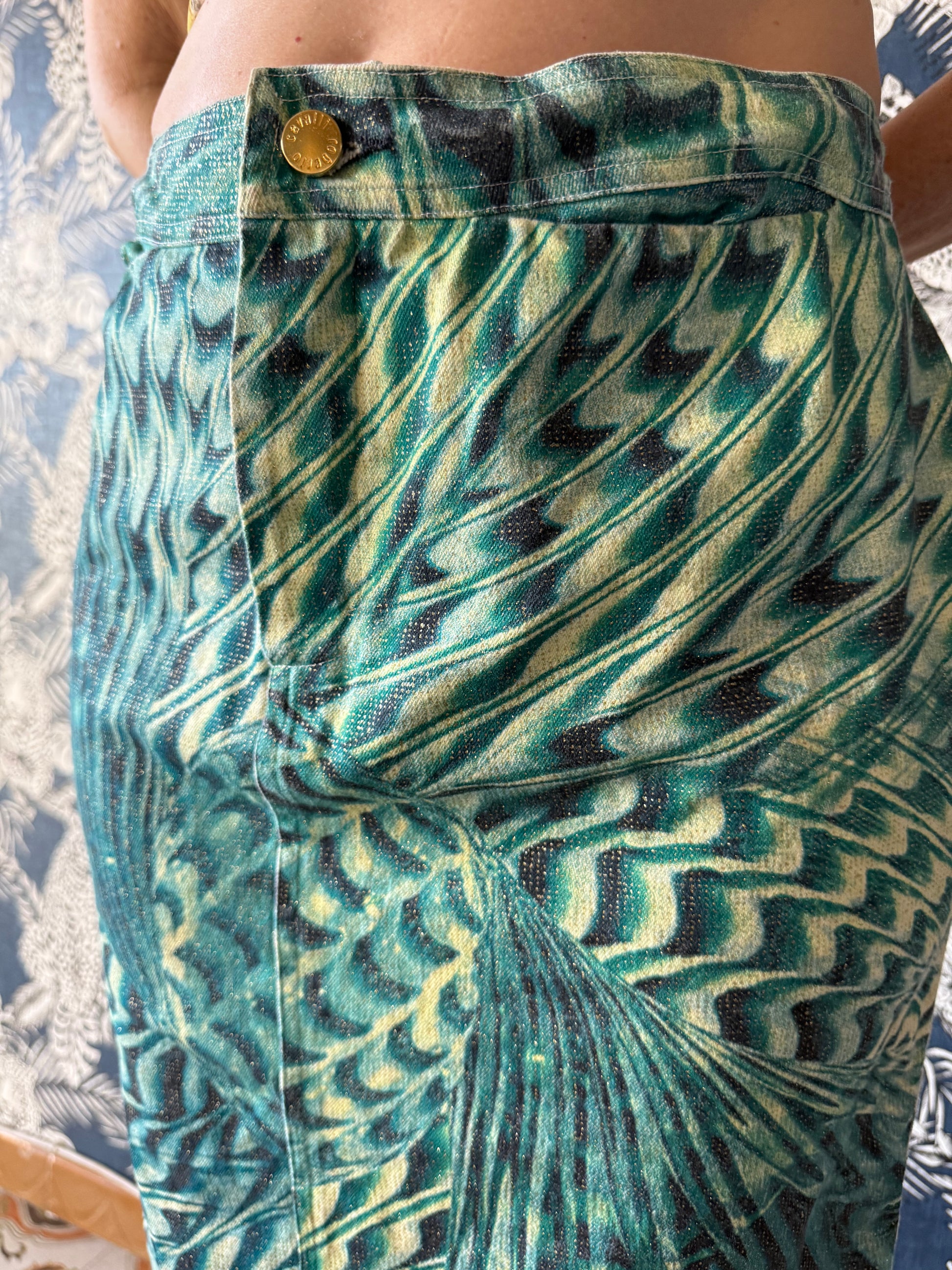 Gonna Roberto Cavalli SS2001 stampa psichedelica verde