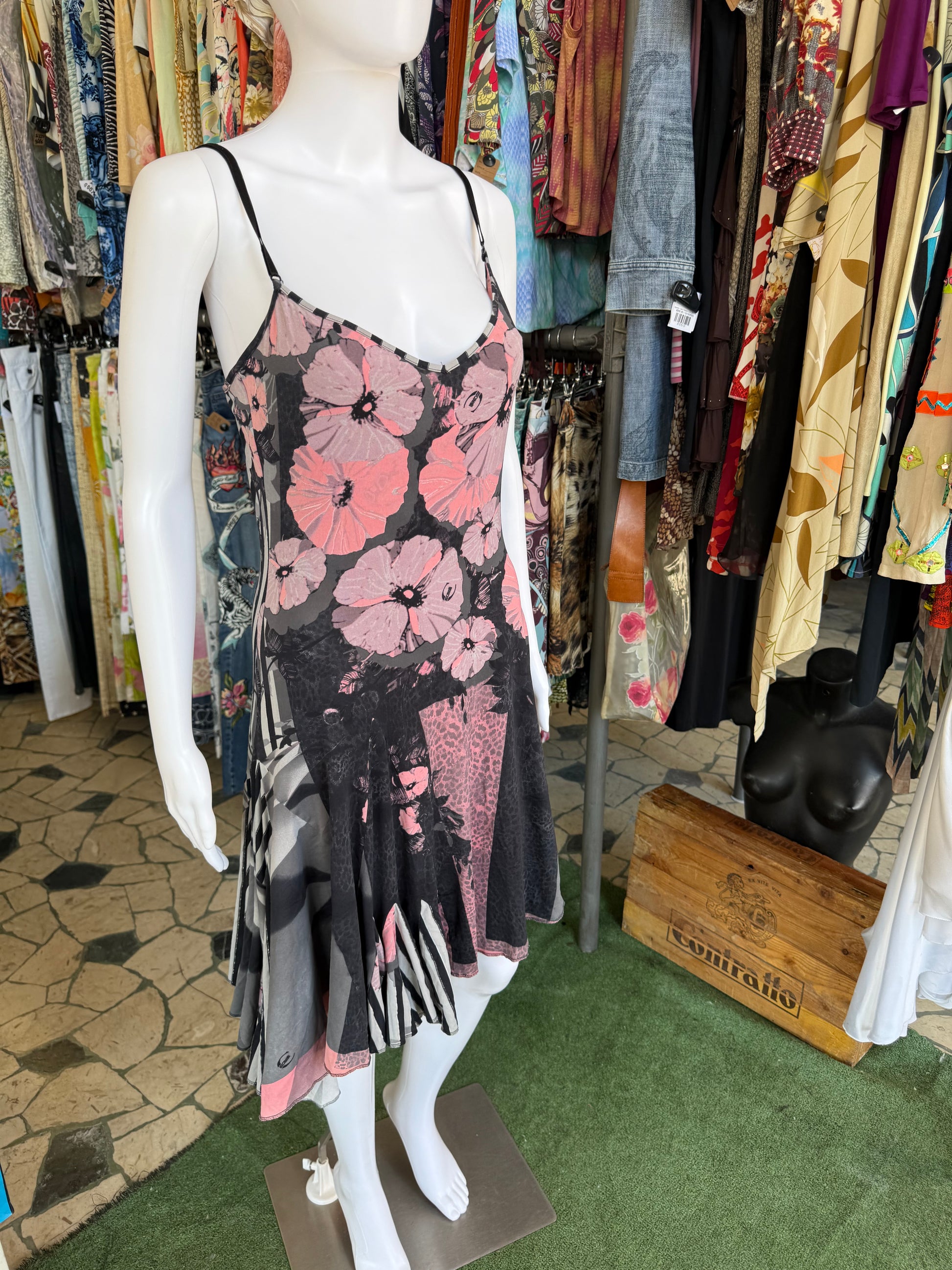 Abito Roberto Cavalli fiori e righe 2000s