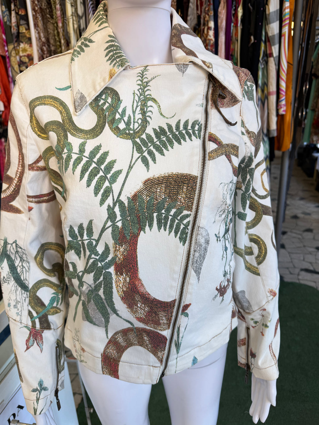 Giacca chiodo Roberto Cavalli serpente e piante 00s