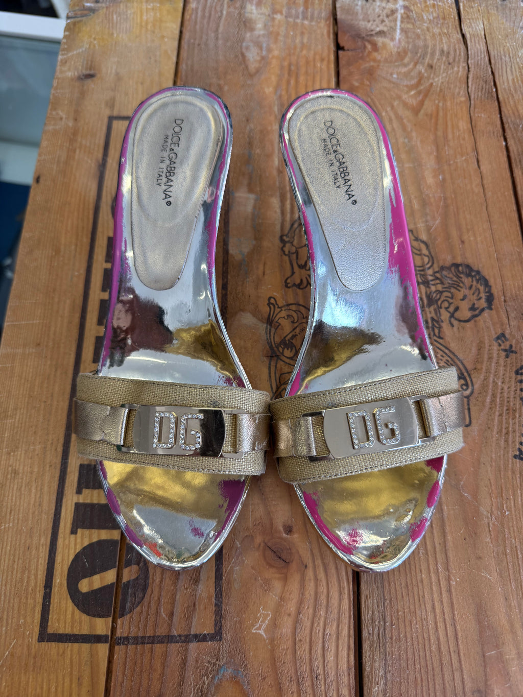 Sandali kitten heels Dolce & Gabbana oro 2000s