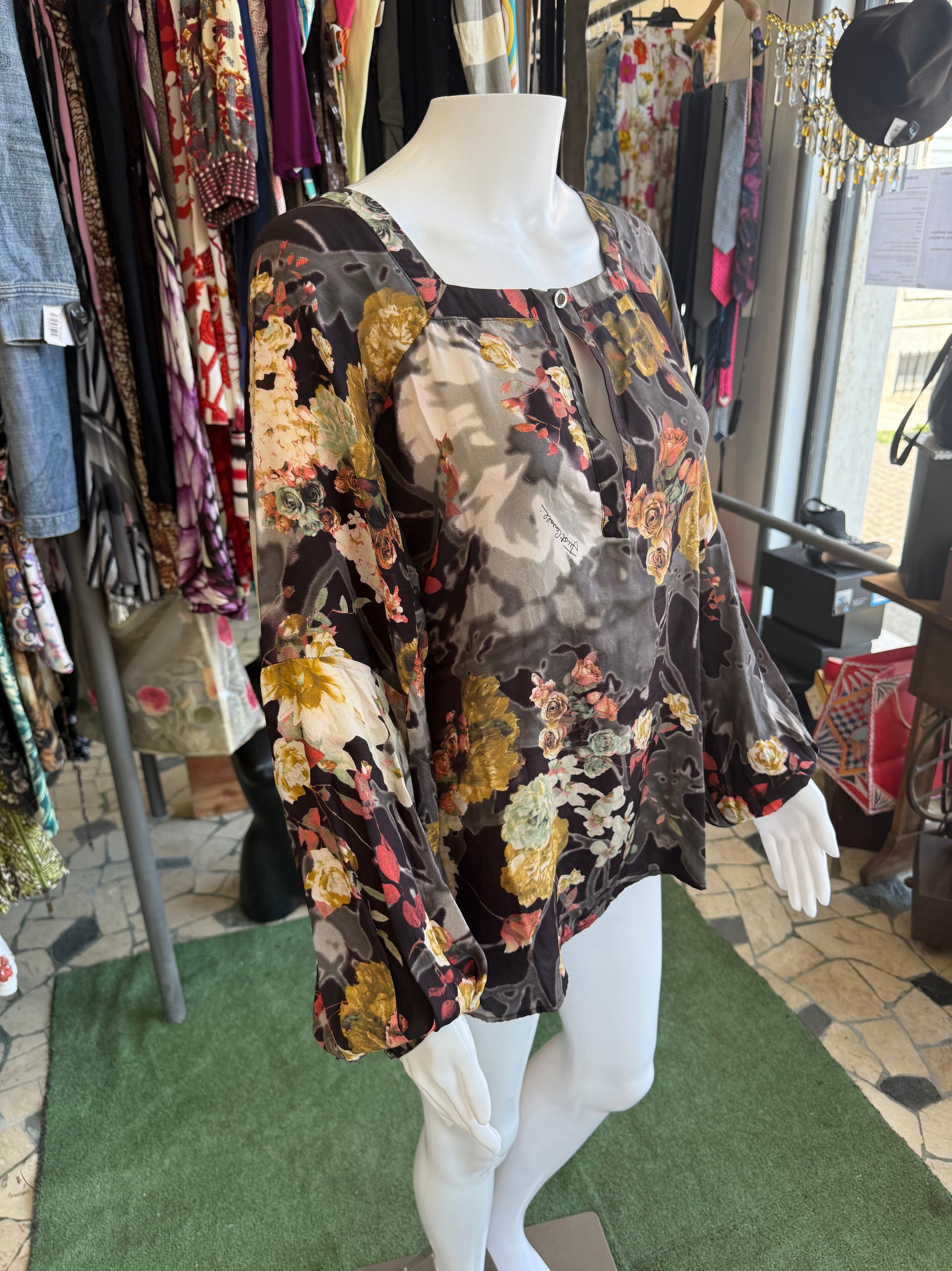 Blusa Roberto Cavalli seta fiori 00s