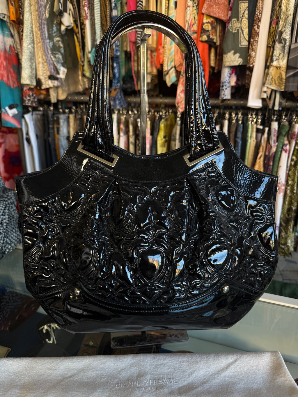 Borsa Versace bracco vernice nera