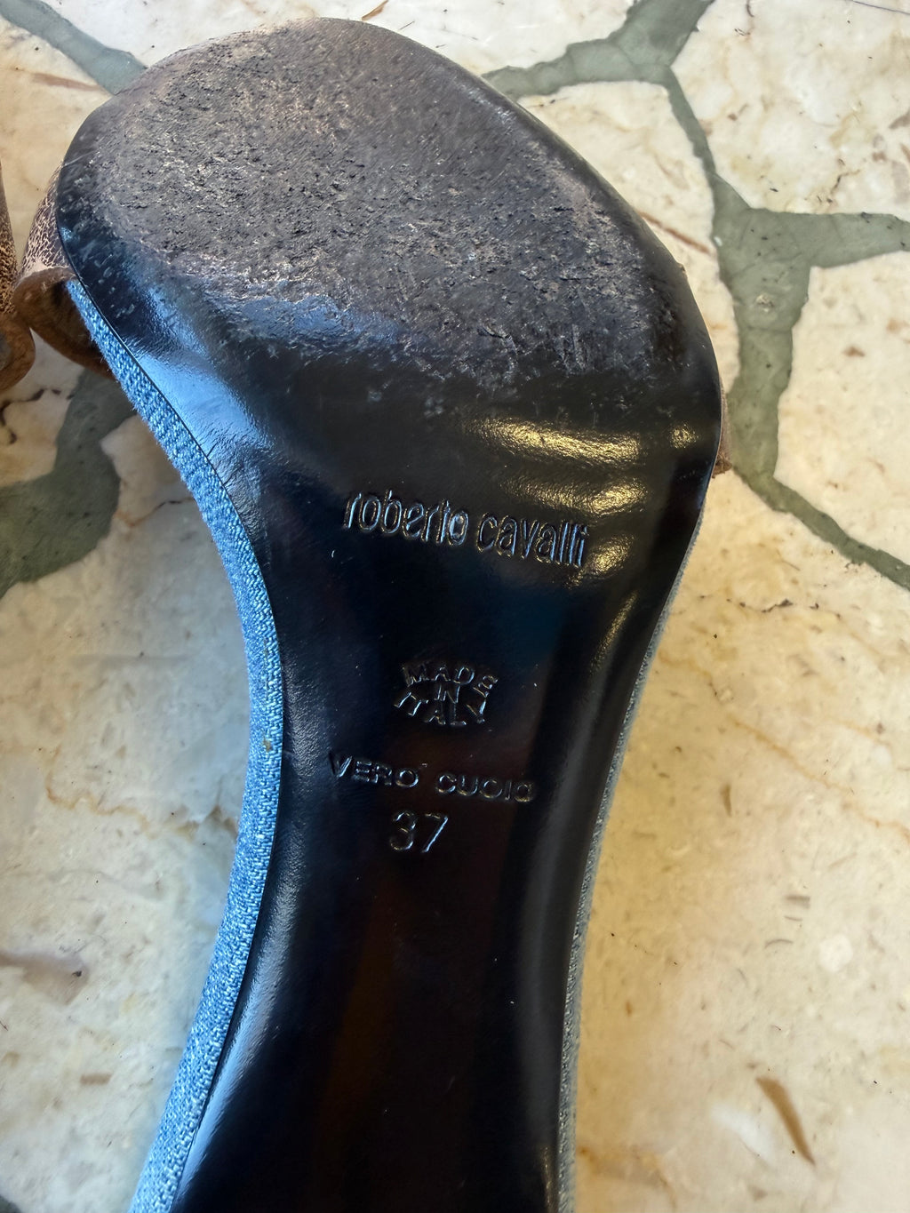 Sandali Roberto Cavalli denim pelle e leopardo 2000”