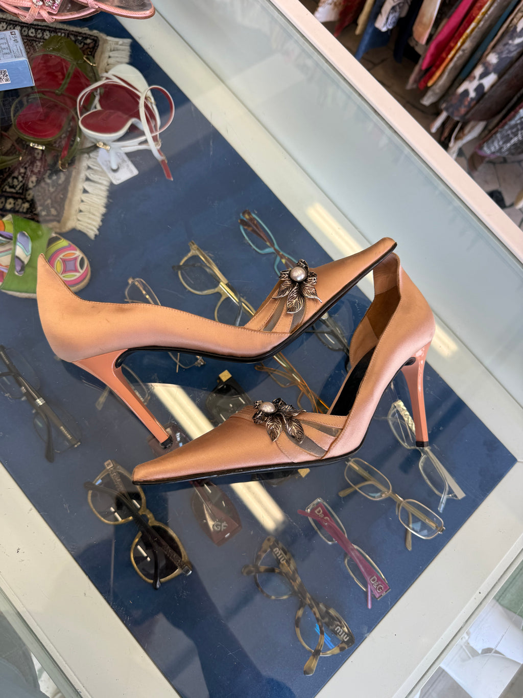 Tacchi Giuseppe Zanotti raso di sera nude con gioiello 90s