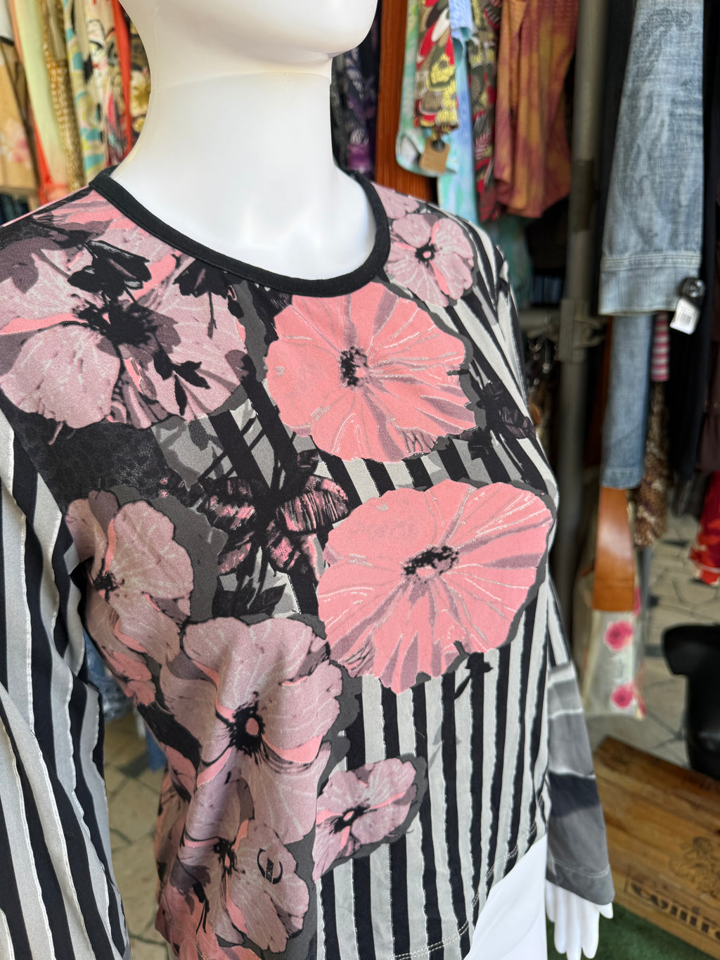 Top manica lunga Roberto Cavalli fiori e righe 2000s