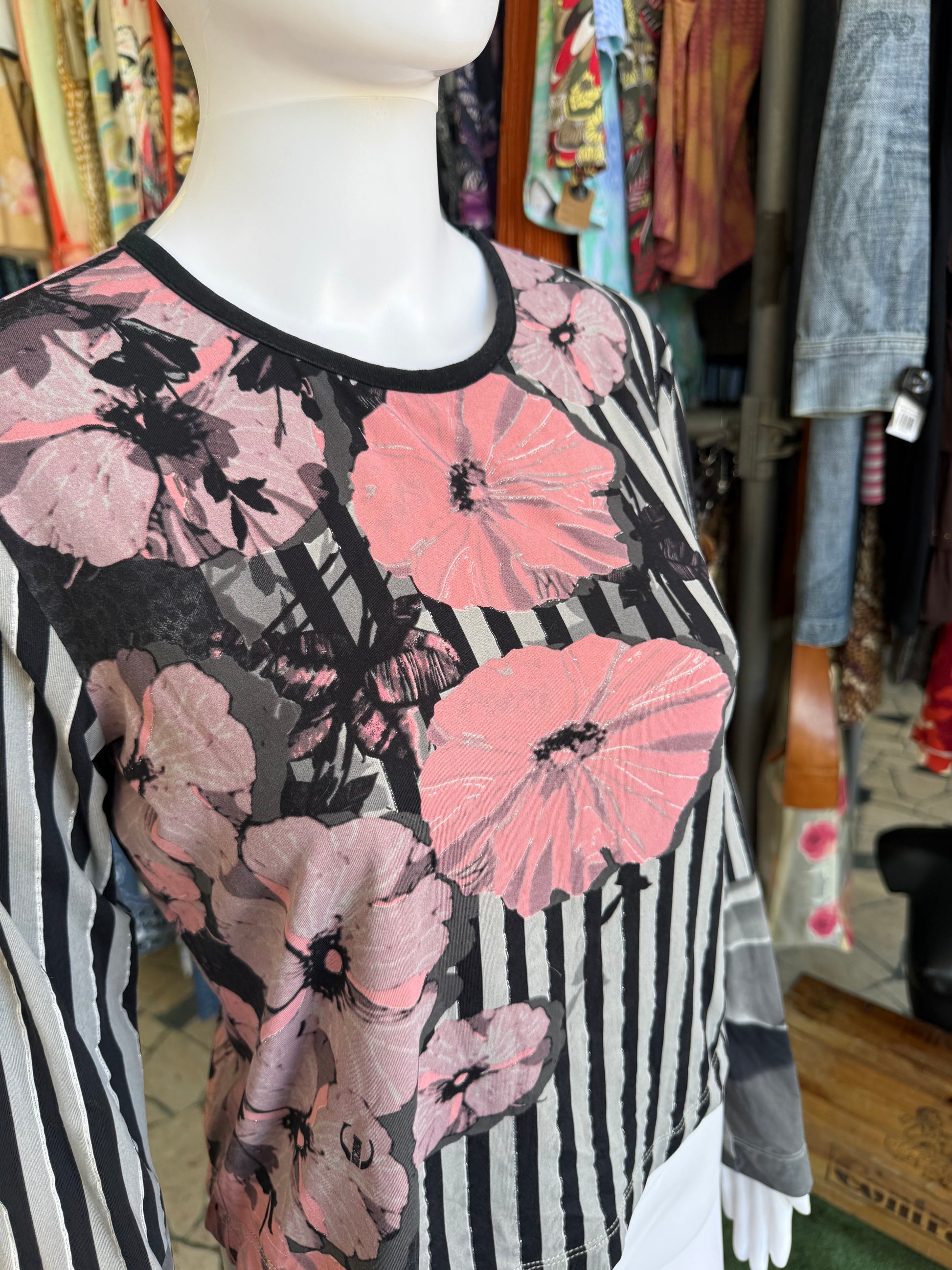 Top manica lunga Roberto Cavalli fiori e righe 2000s
