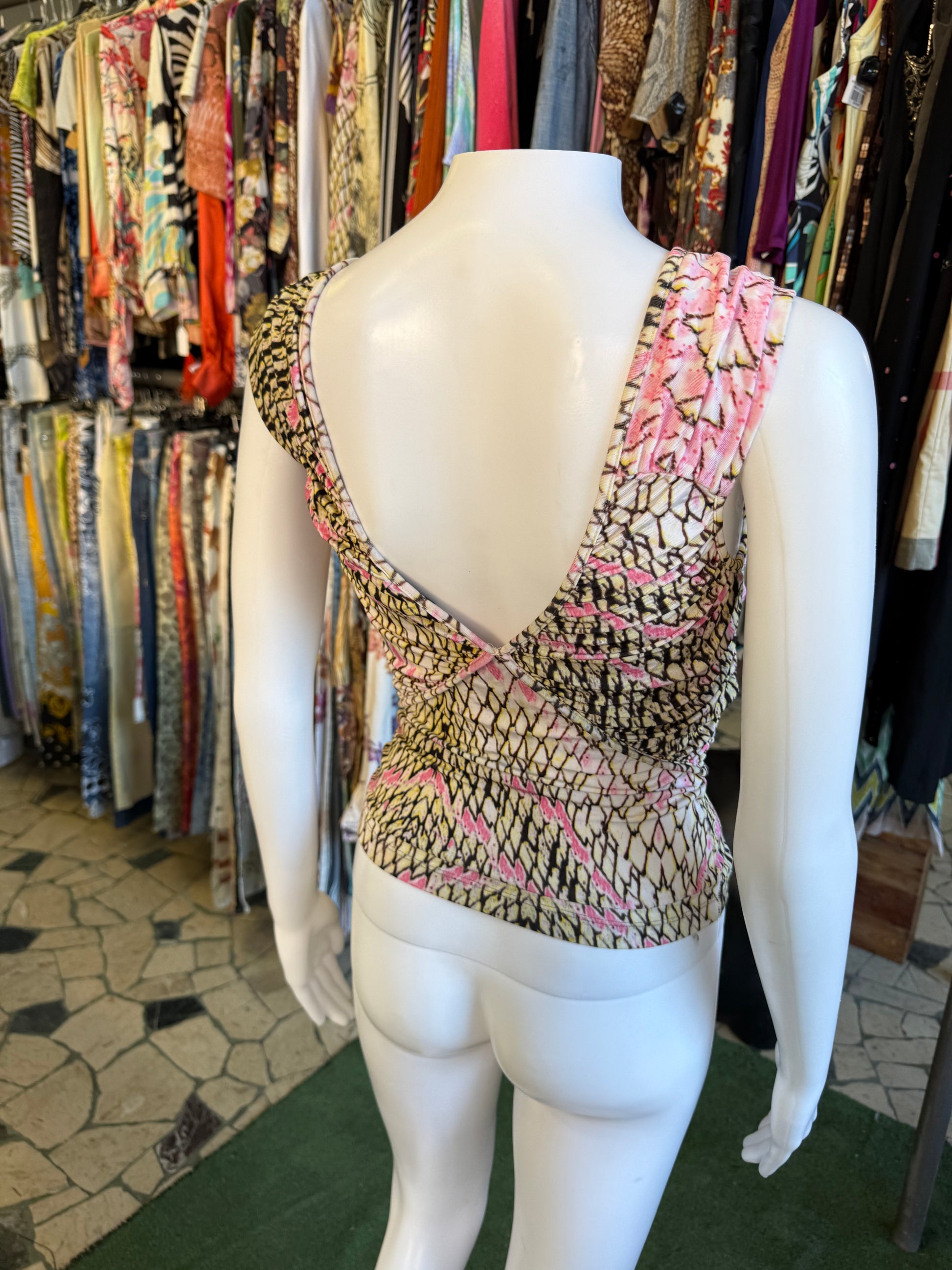 Top Roberto Cavalli squame gialle 00s