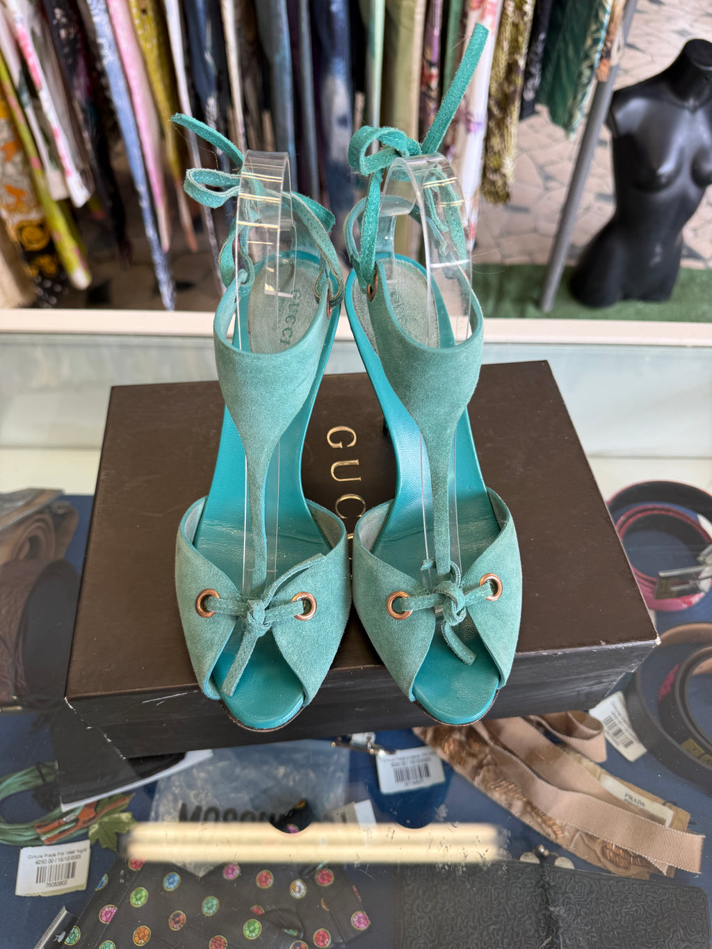 Sandali Gucci verde acqua 2000s