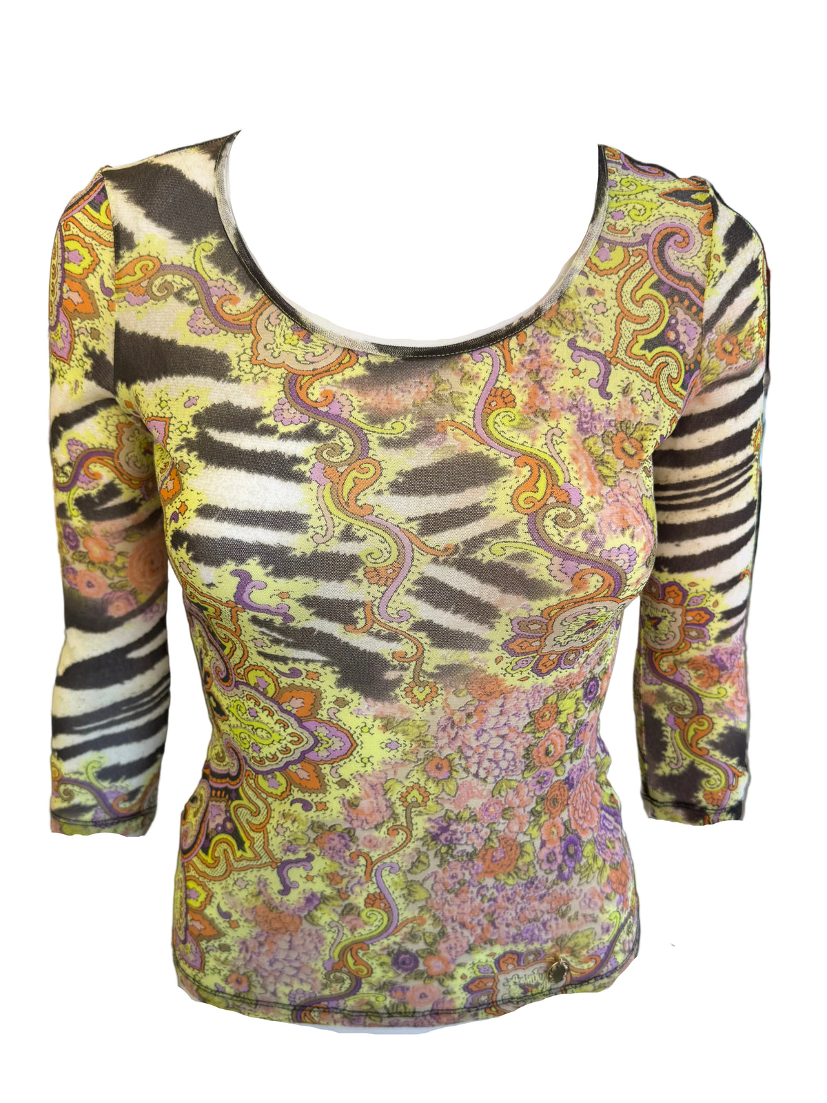 Top a manica lunga Roberto Cavalli patchwork animalier 00s