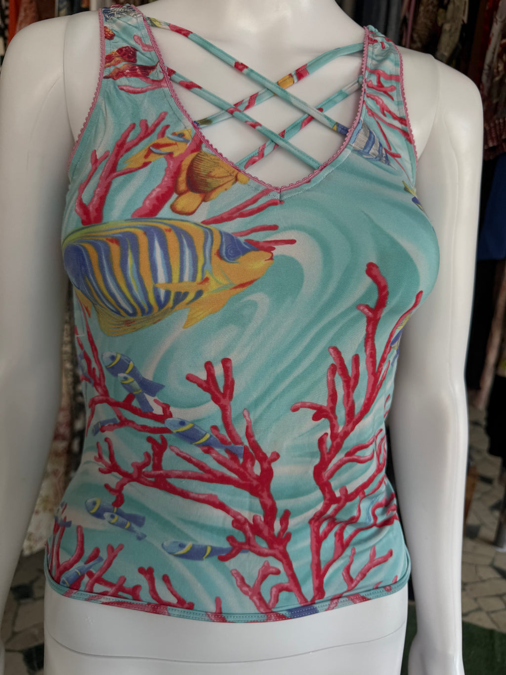 Top Blumarine stampa pesci e coralli 00s