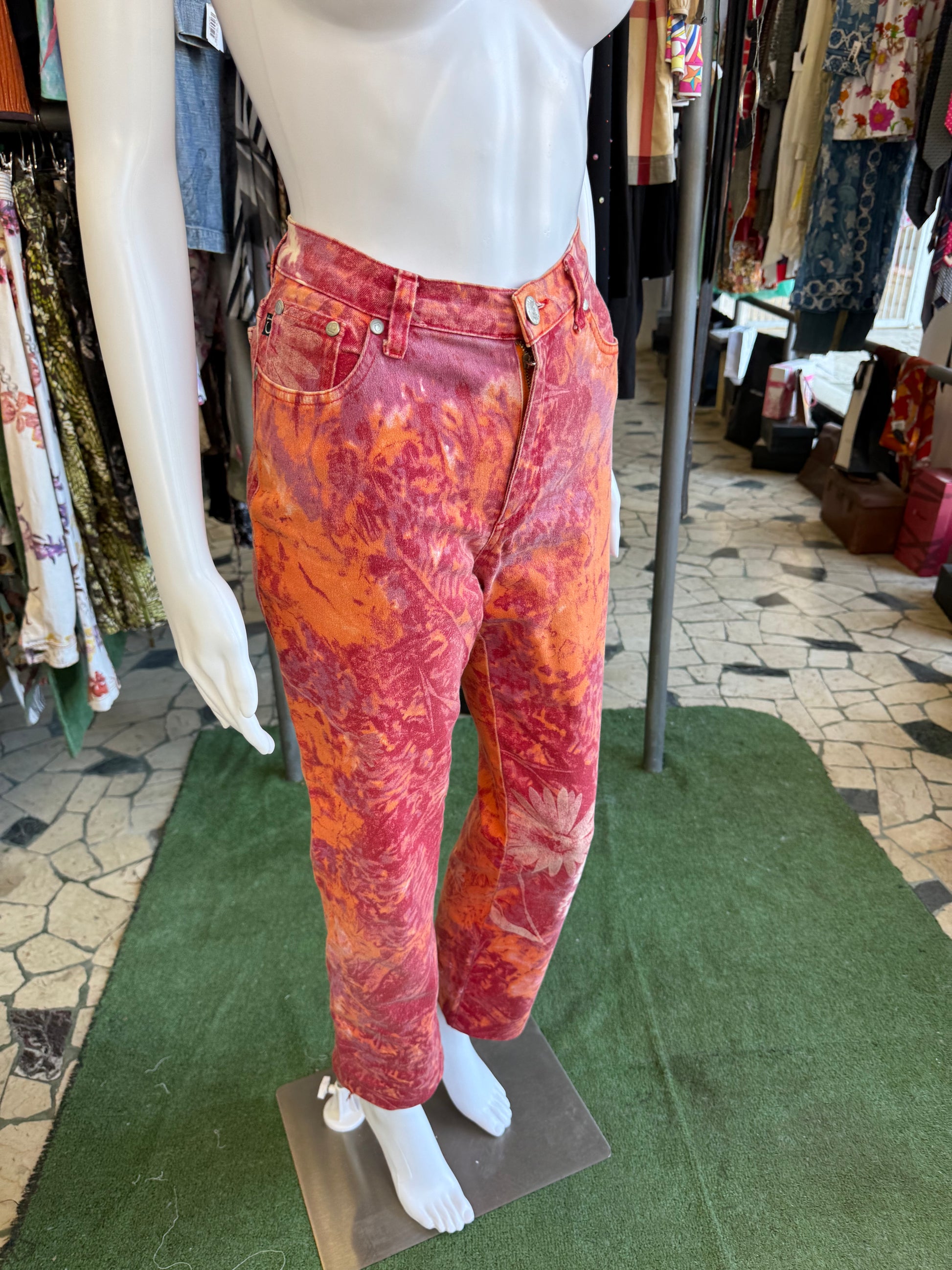 Jeans Roberto Cavalli fiori rossi 90s