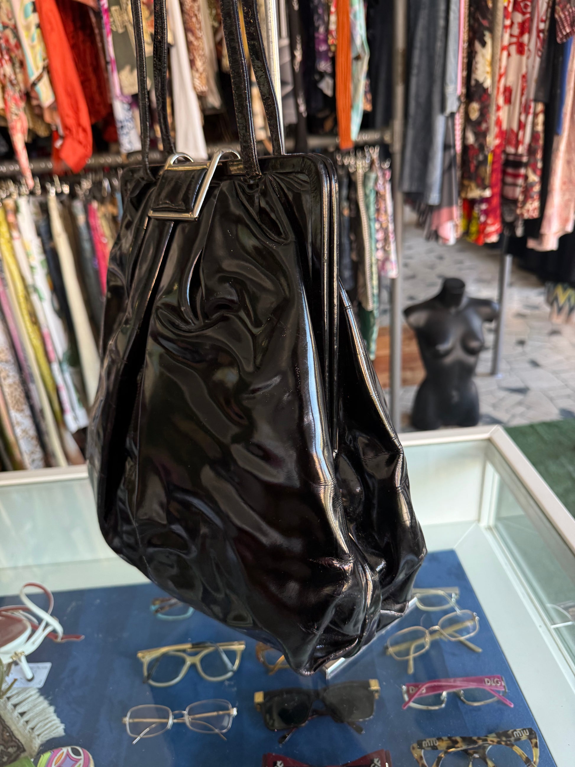 Borsa Bottega Veneta vernice nera anni 70