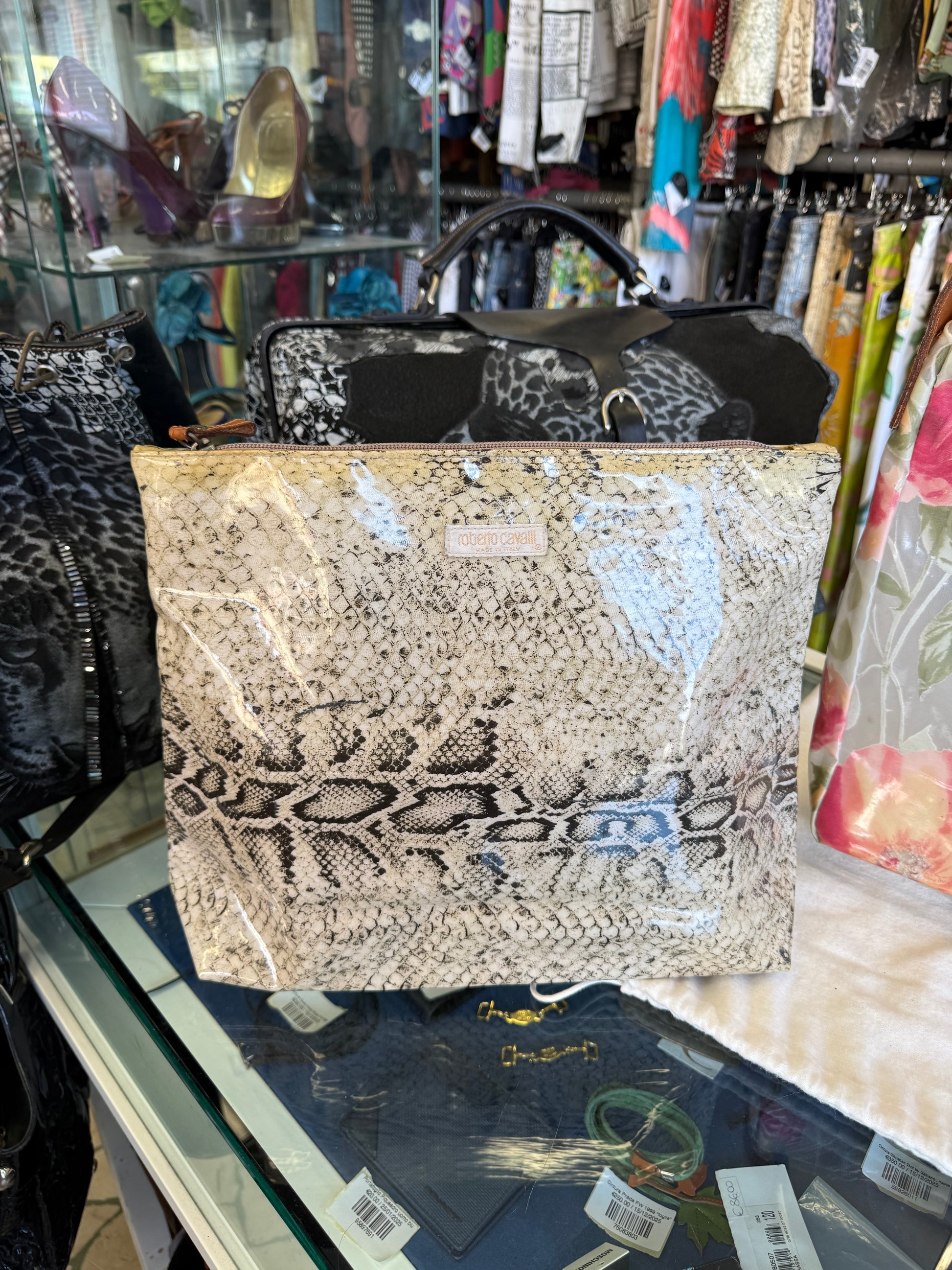 Borsa a spalla Roberto Cavalli SS1998 pitone e rose