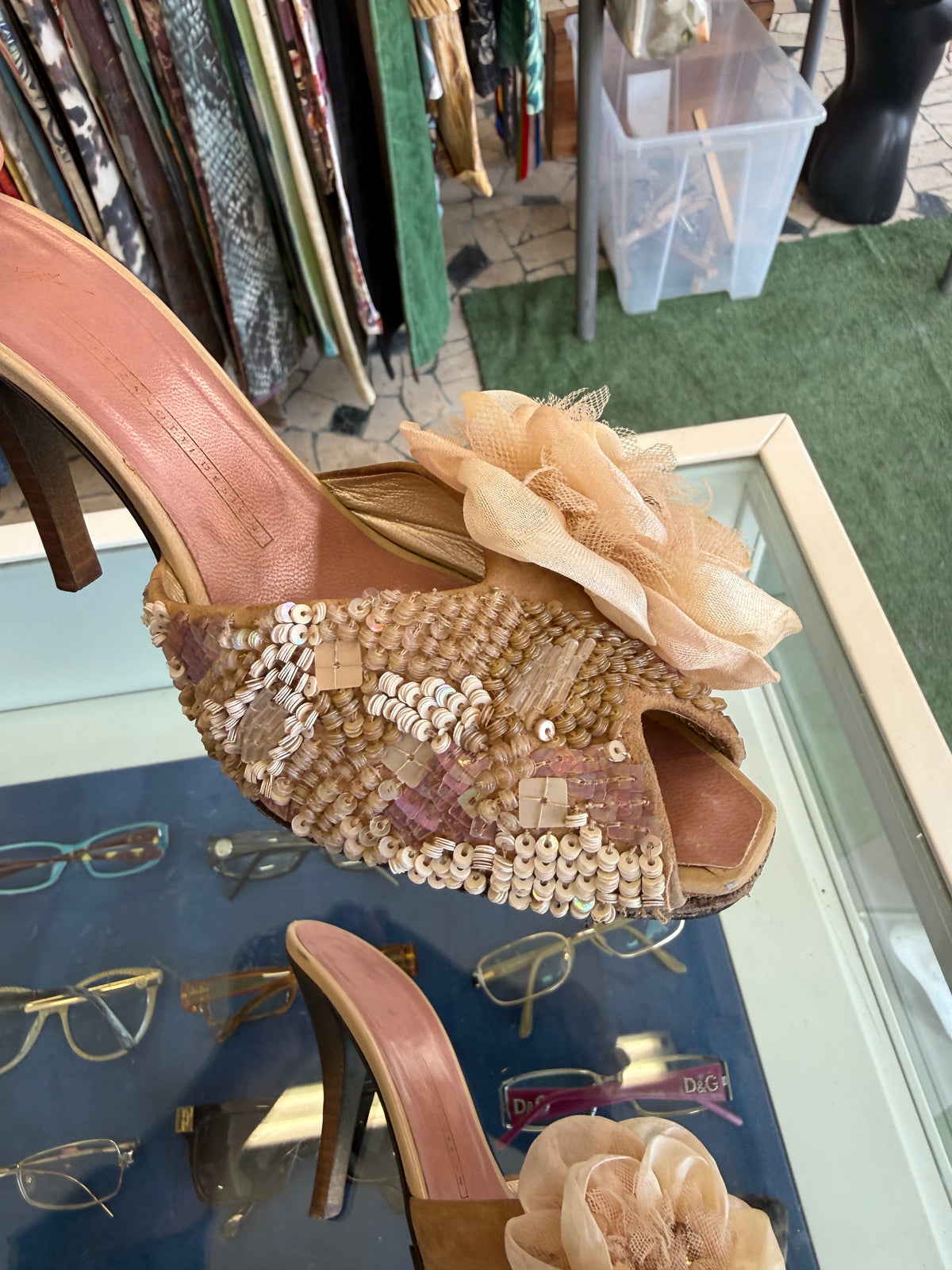 Sandali sabot Giuseppe Zanotti fiori e perline ricamate 00s