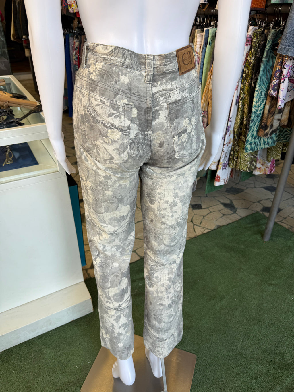 Jeans Roberto Cavalli fiori grigi 90s