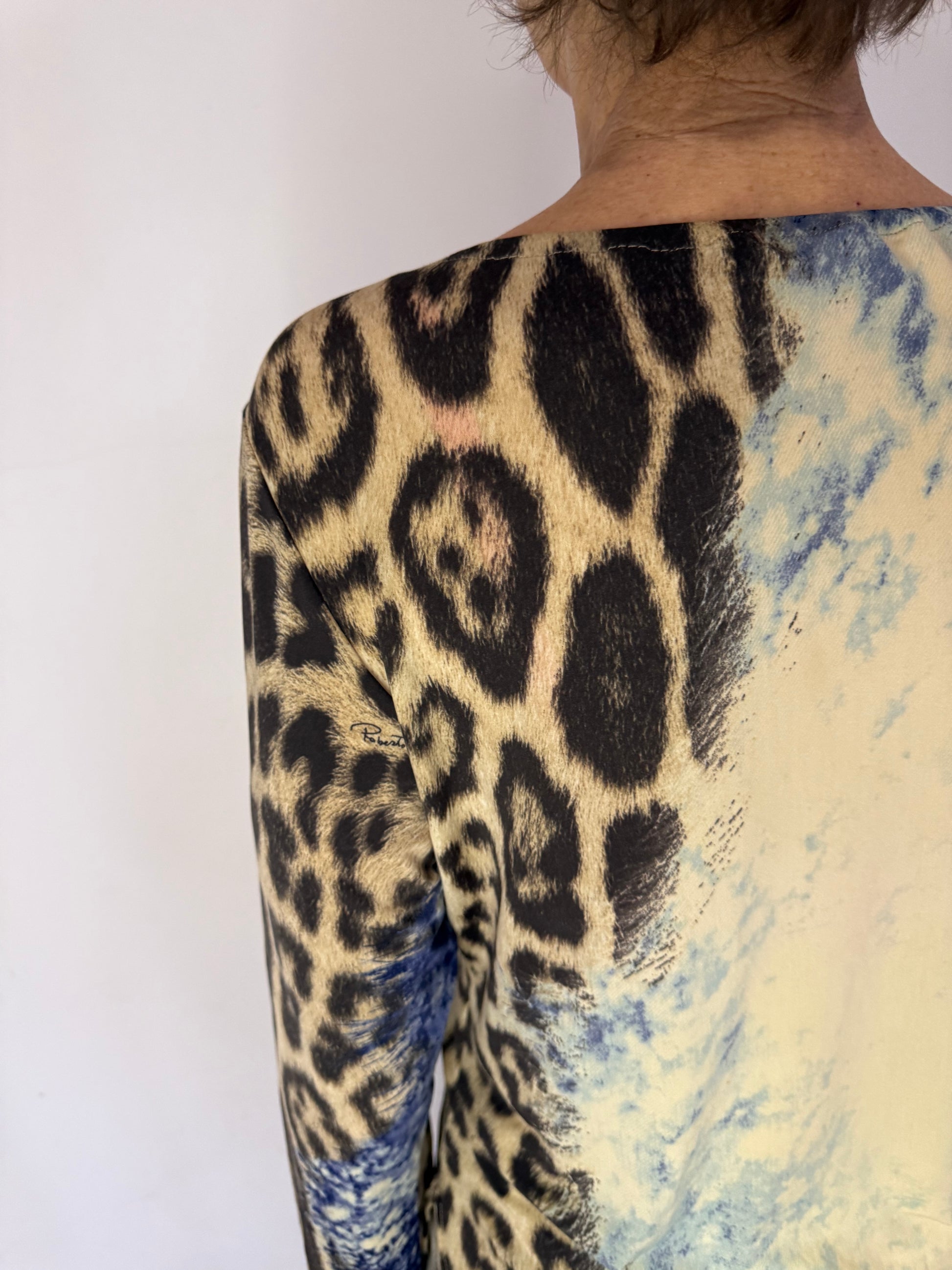 Top manica lunga leopardo e oceano Roberto Cavalli FW2001