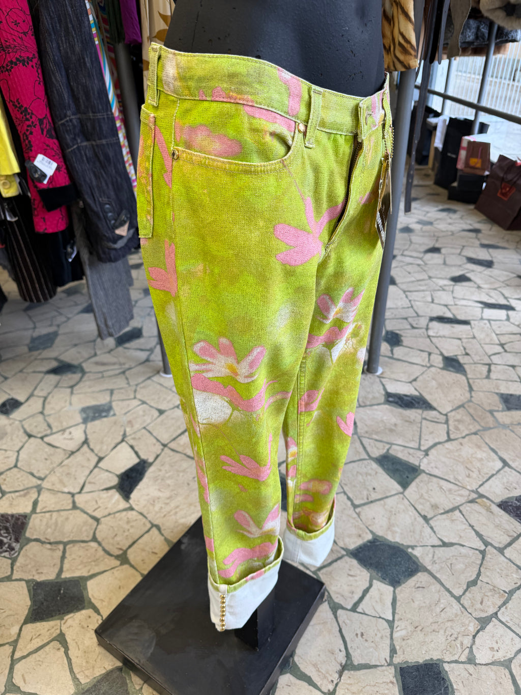 Jeans Roberto Cavalli SS2000 fiori su prato nuovo