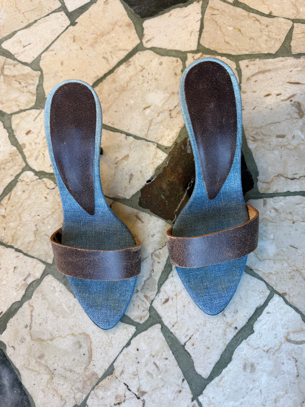 Sandali Roberto Cavalli denim pelle e leopardo 2000”