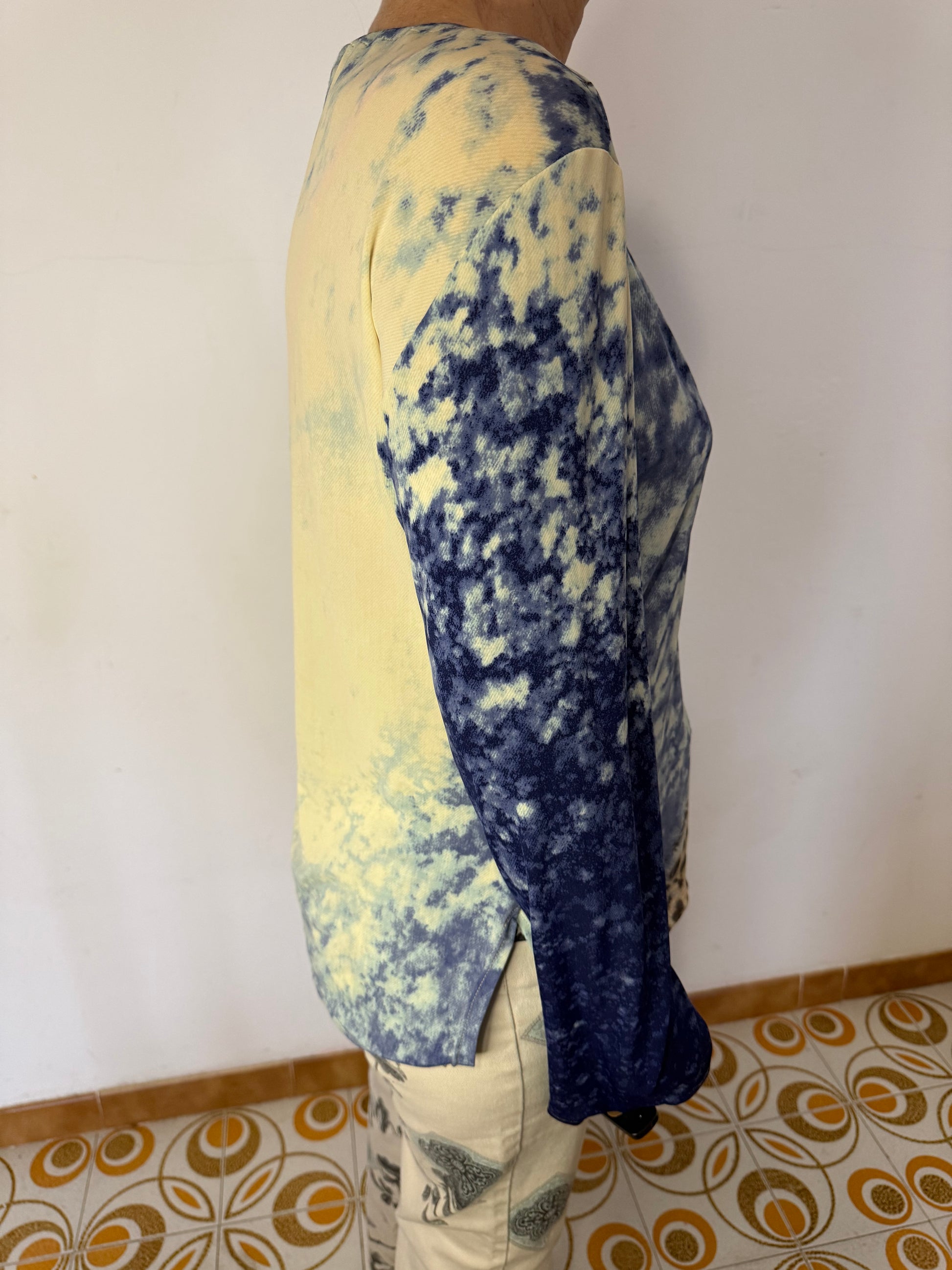 Top manica lunga leopardo e oceano Roberto Cavalli FW2001