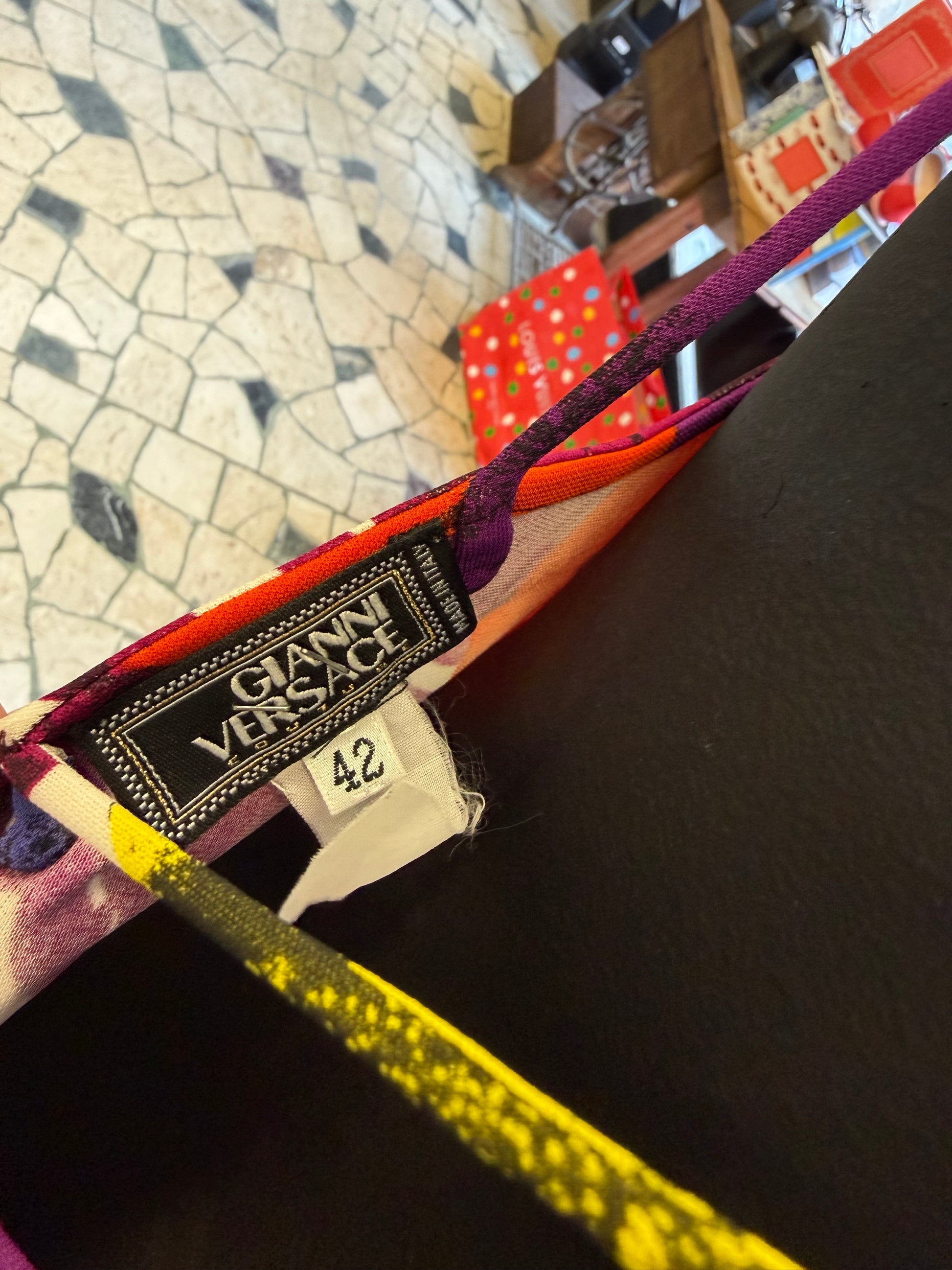 Abito Gianni Versace SS2002 stampa fiori multicolore