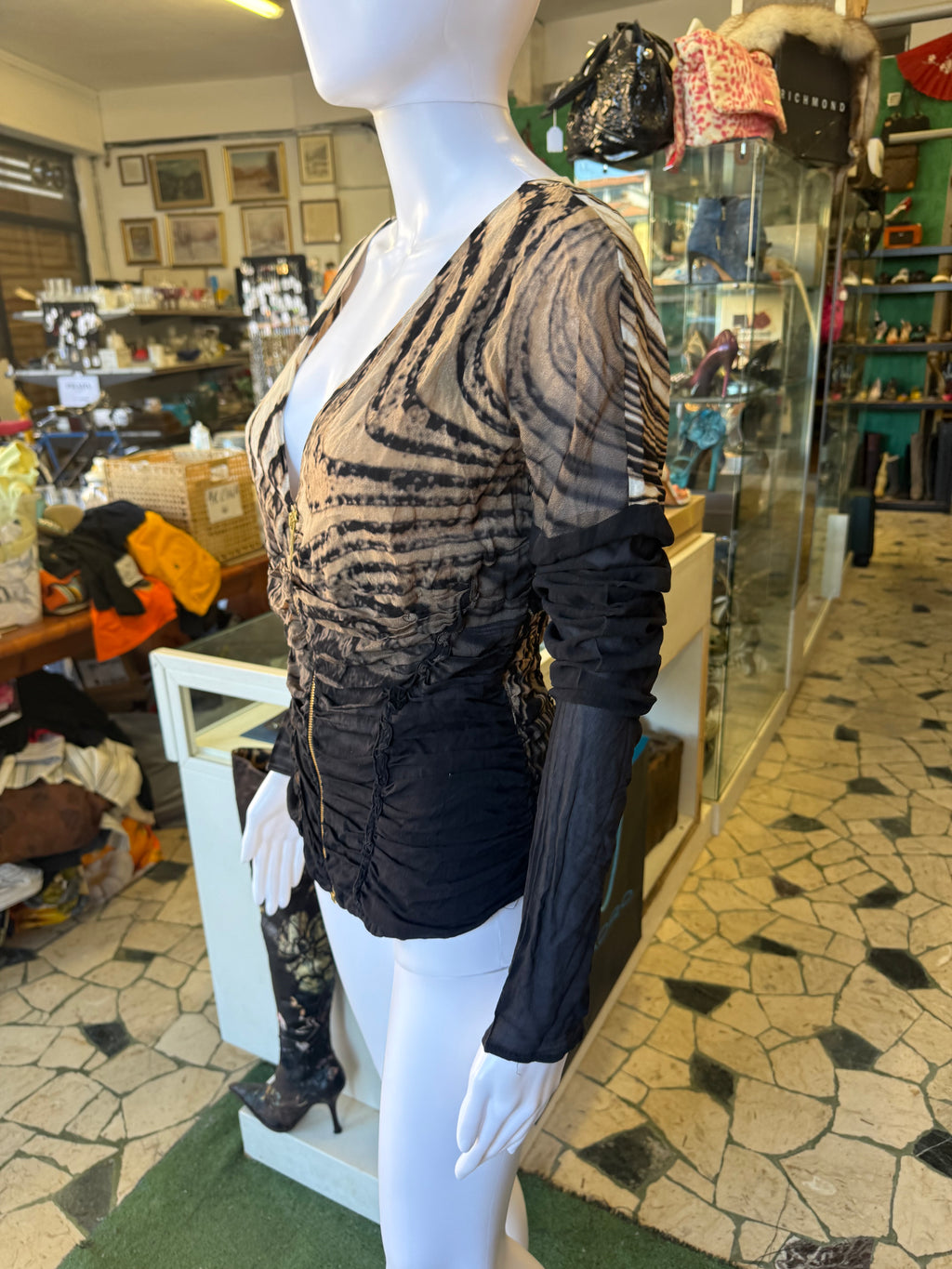 Top Roberto Cavalli FW2003 seta fantasia astratta