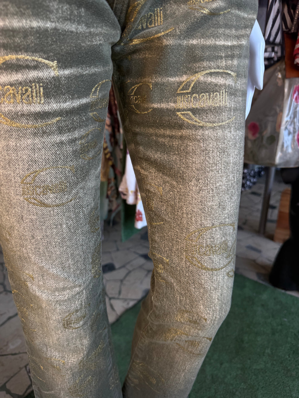 Jeans Roberto Cavalli logo Just verde oro 00s