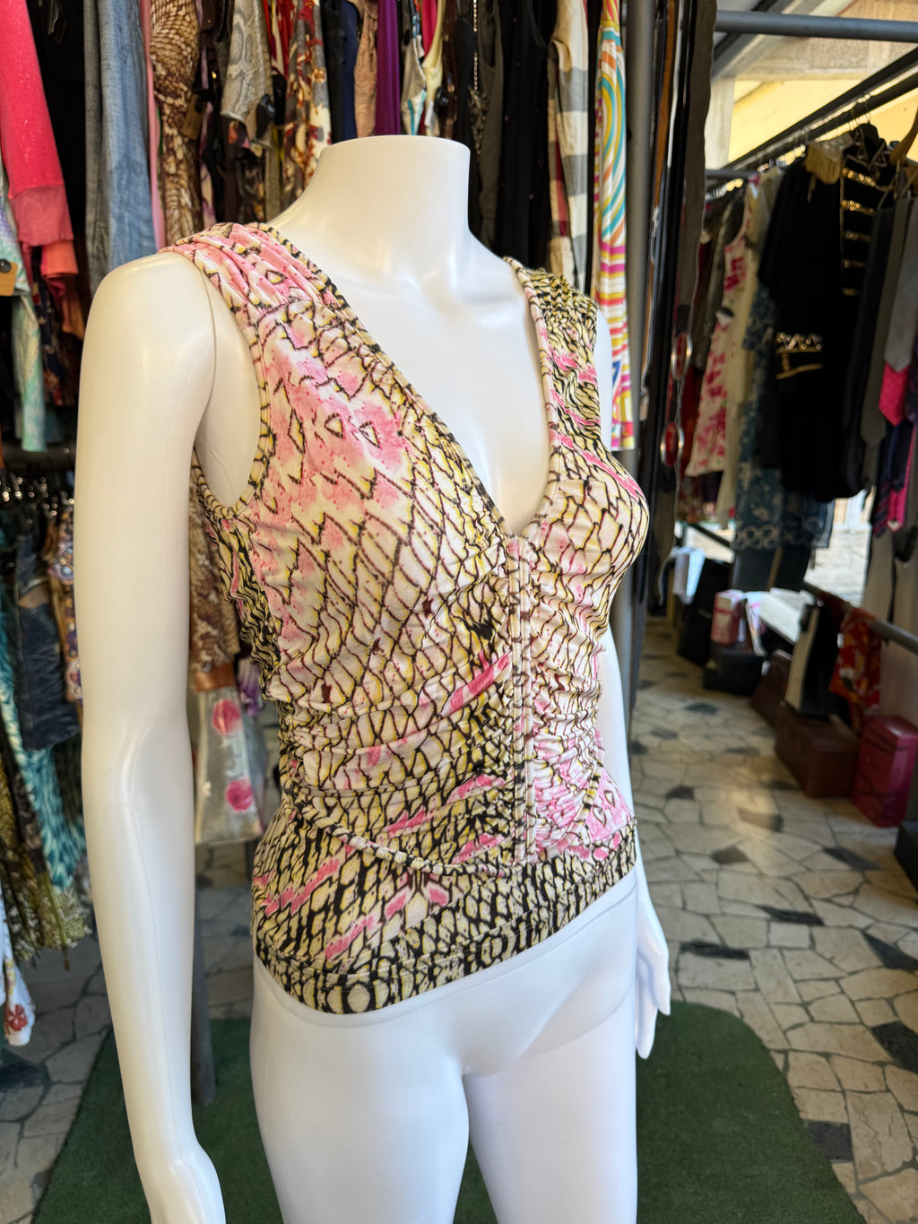 Top Roberto Cavalli squame gialle 00s