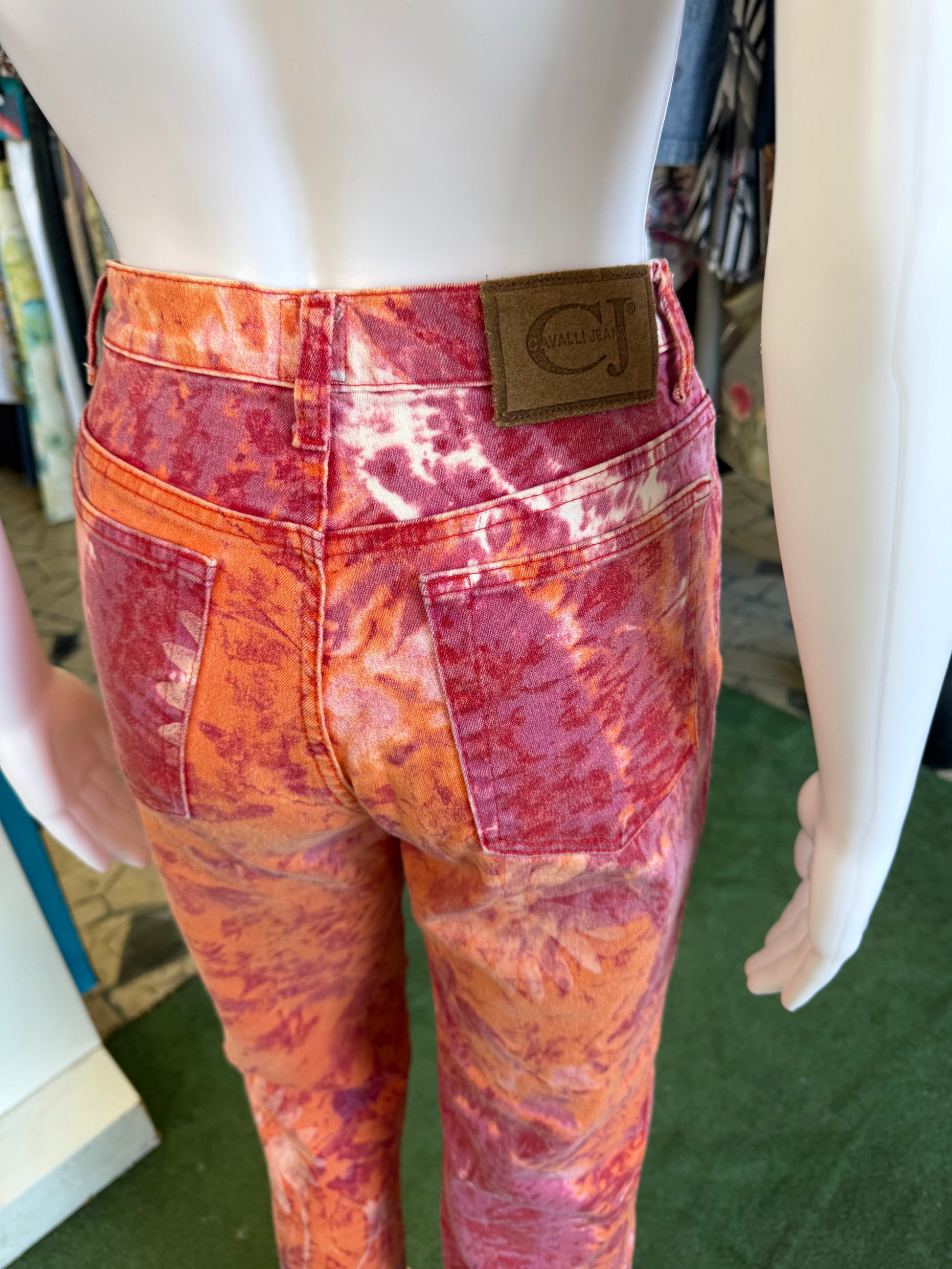 Jeans Roberto Cavalli fiori rossi 90s