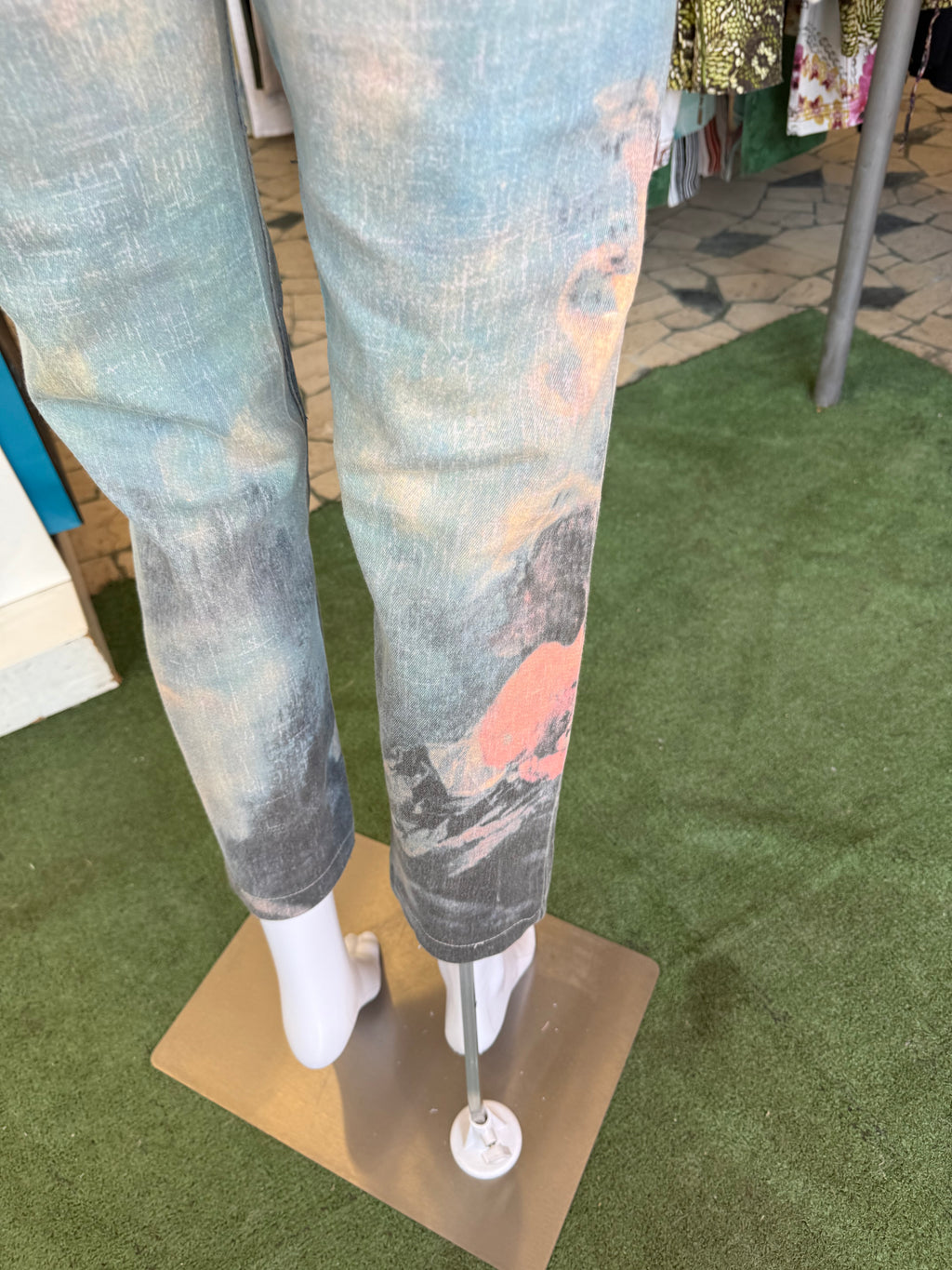 Jeans Roberto Cavalli rinascimentale quadro azzurro 90s
