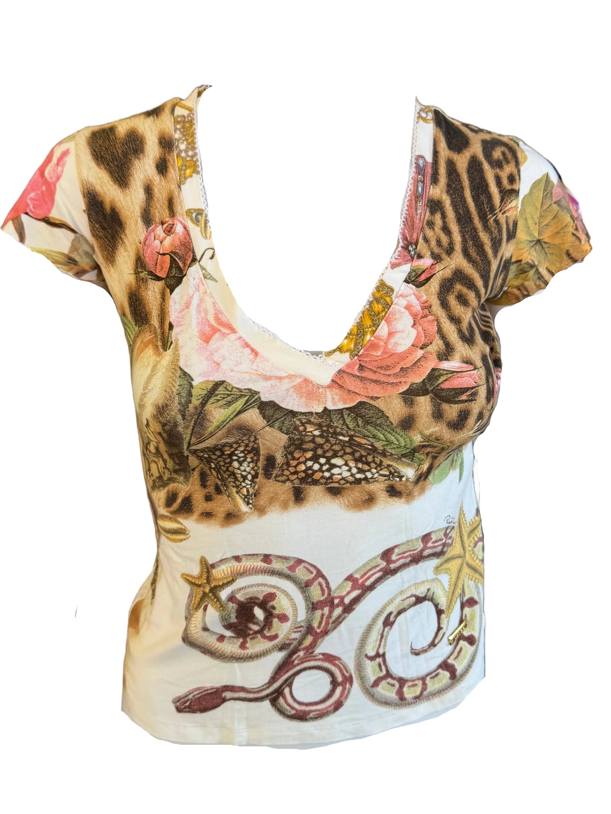 Top Roberto Cavalli SS2005 serpenti, leopardo e mare