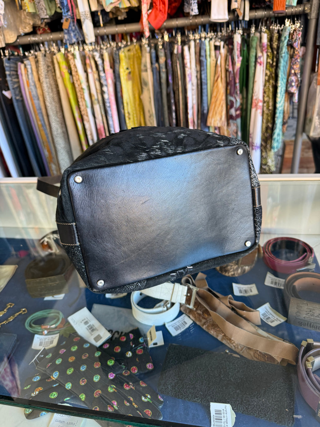 Borsa Roberto Cavalli a secchiello giaguaro e patchwork anni 80