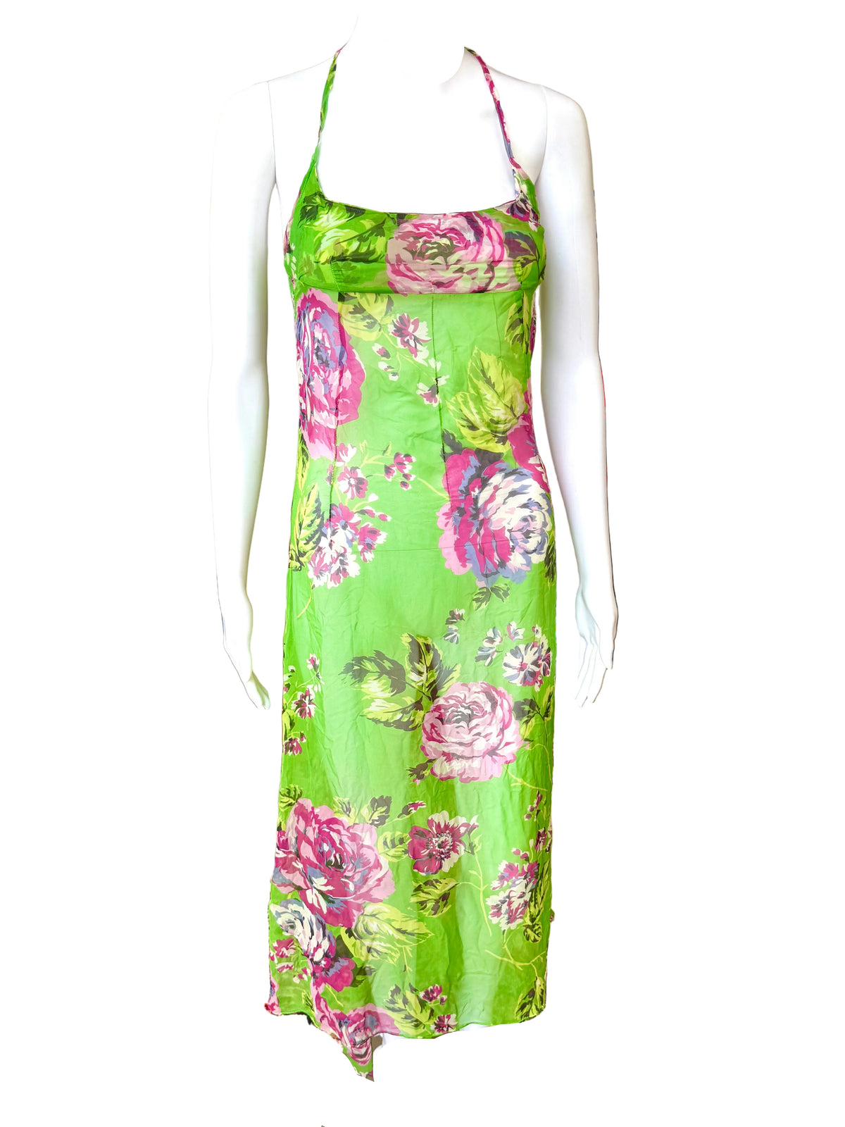 Abito Dolce & Gabbana seta stampata fiori su verde 00s